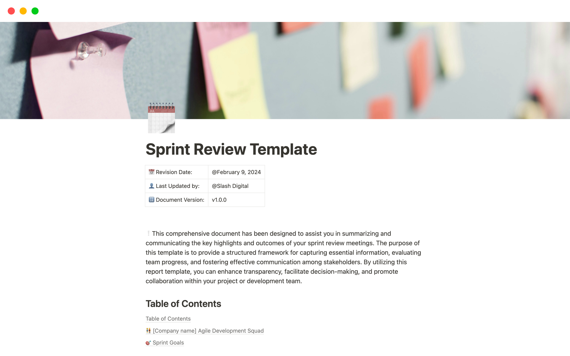 Sprint Reviewのテンプレートのプレビュー