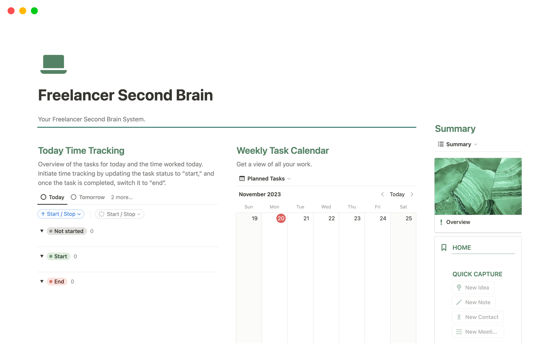 A template preview for Freelancer Second Brain