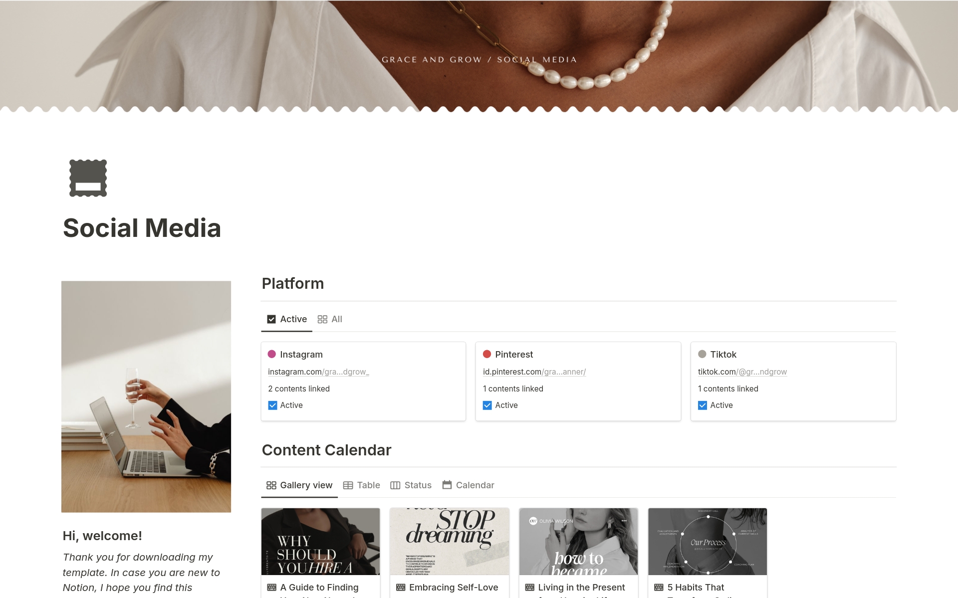This Notion Social Media Template is designed to streamline your social media management process, making it easier to plan, schedule, and analyze your content across multiple platforms. 