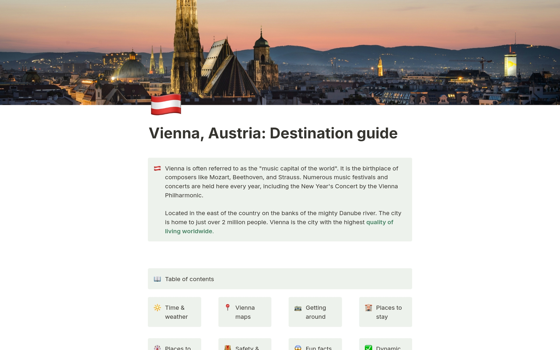 A template preview for Vienna, Austria: Destination guide