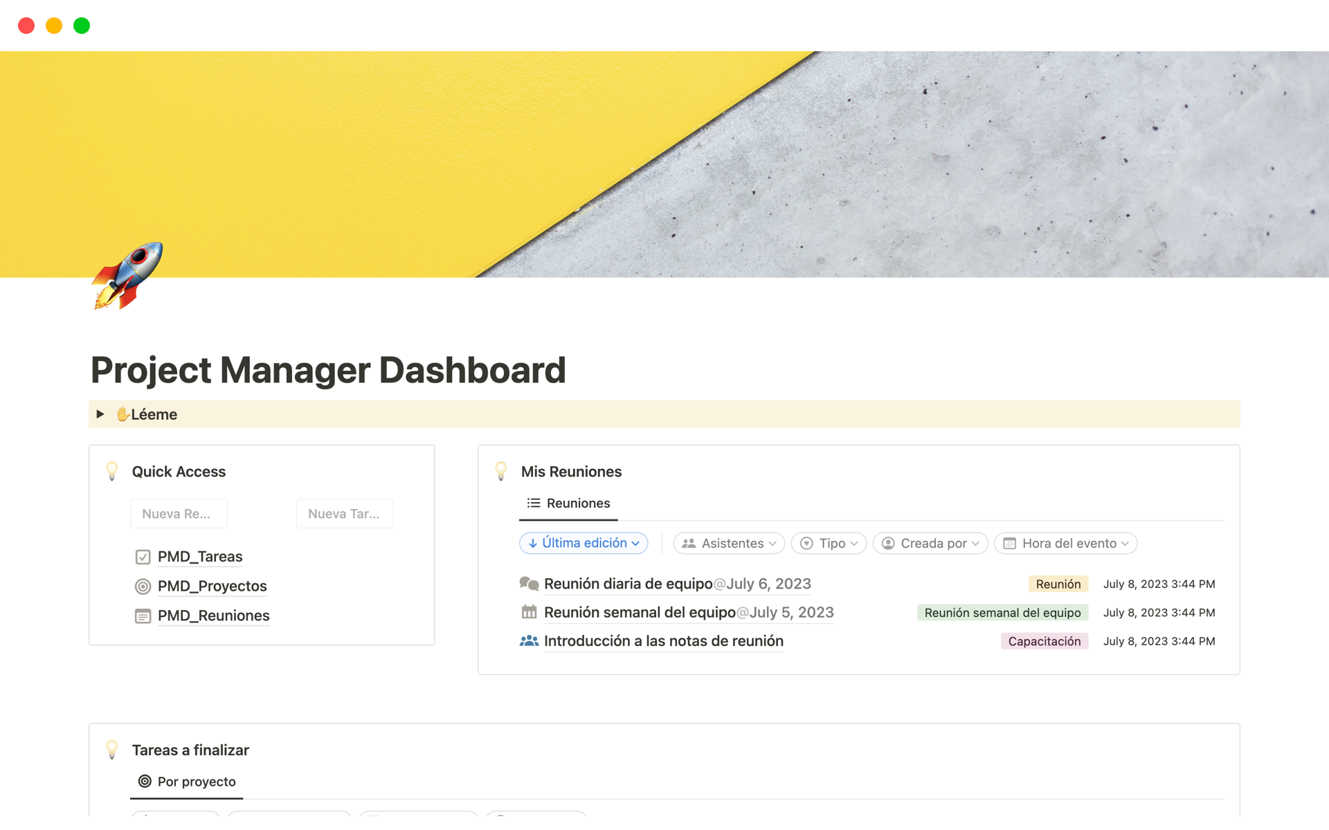 A template preview for Project Manager Dashboard