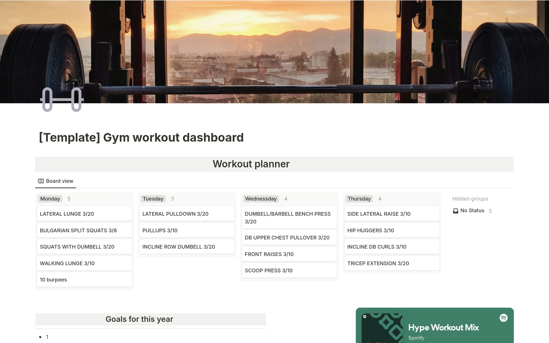 Eine Vorlagenvorschau für Workout Planner