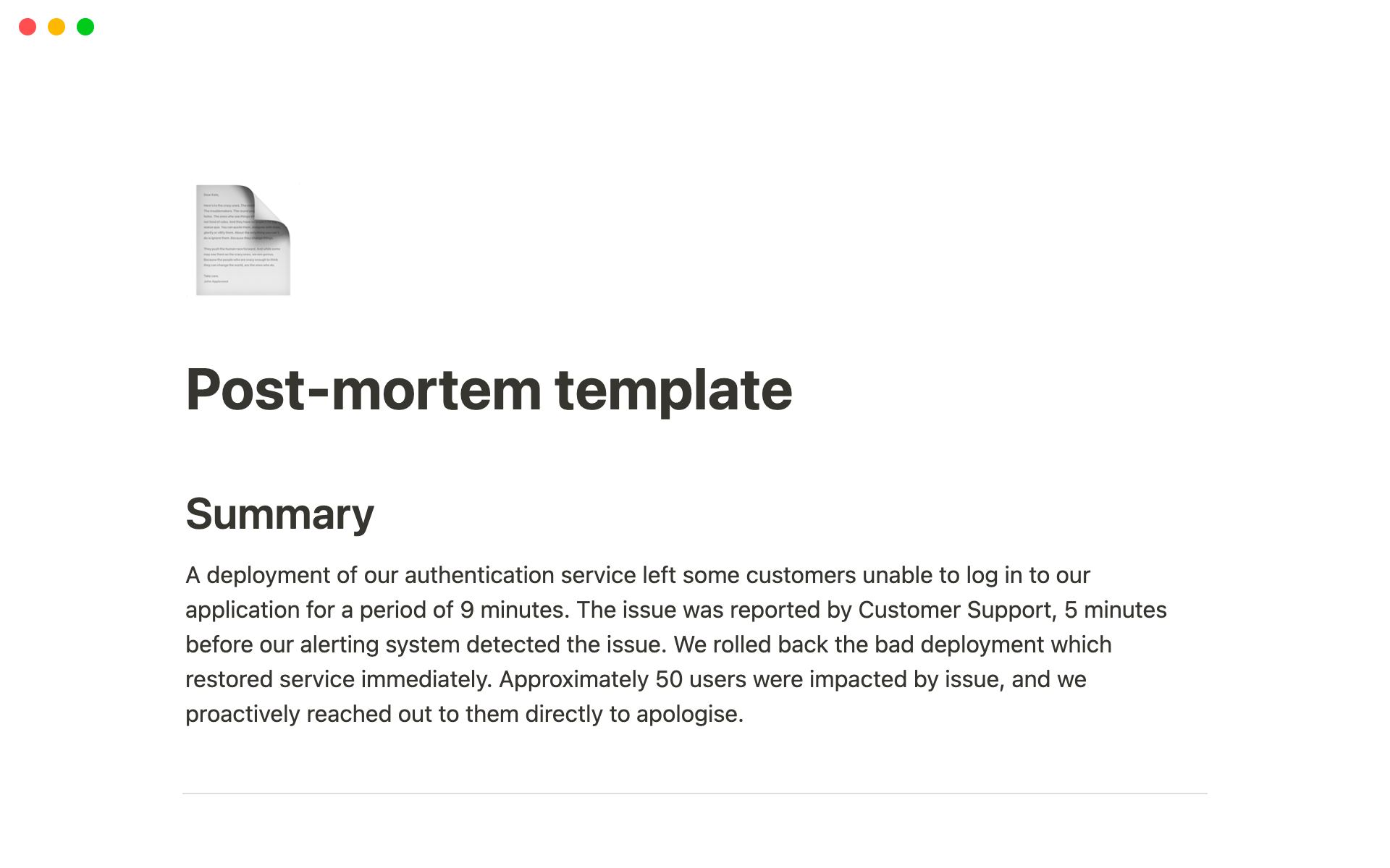 It's a base template for engineering teams who want to use Notion to store the incident post-mortem documents.