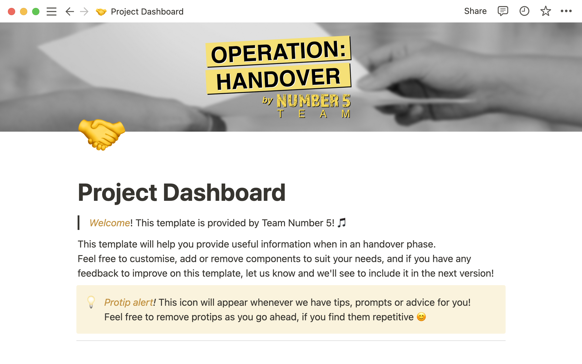 A template preview for Project dashboard