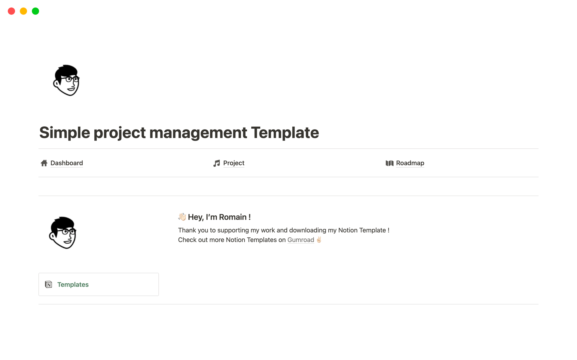 A template preview for Simple project management