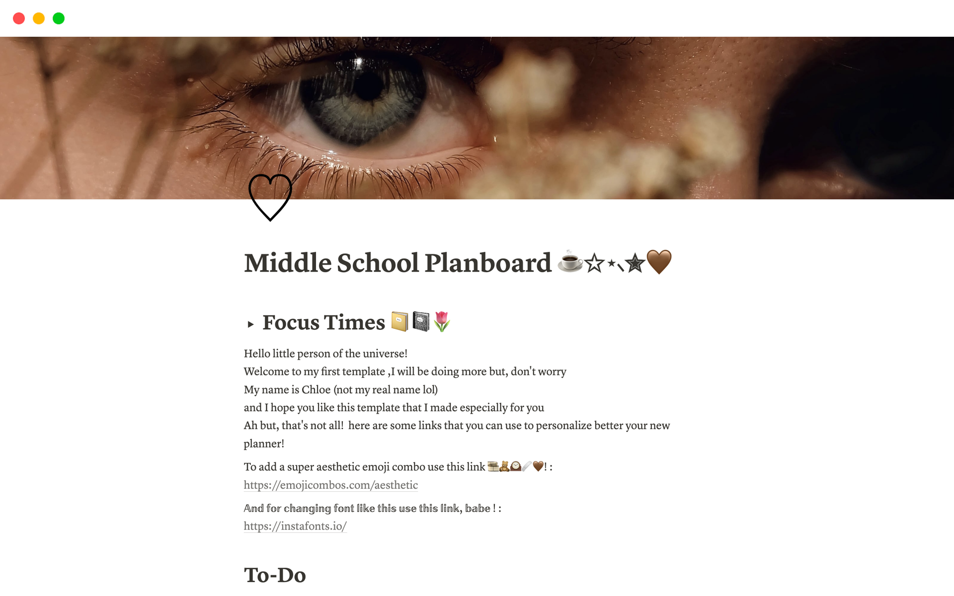 A template preview for Middle School Planboard