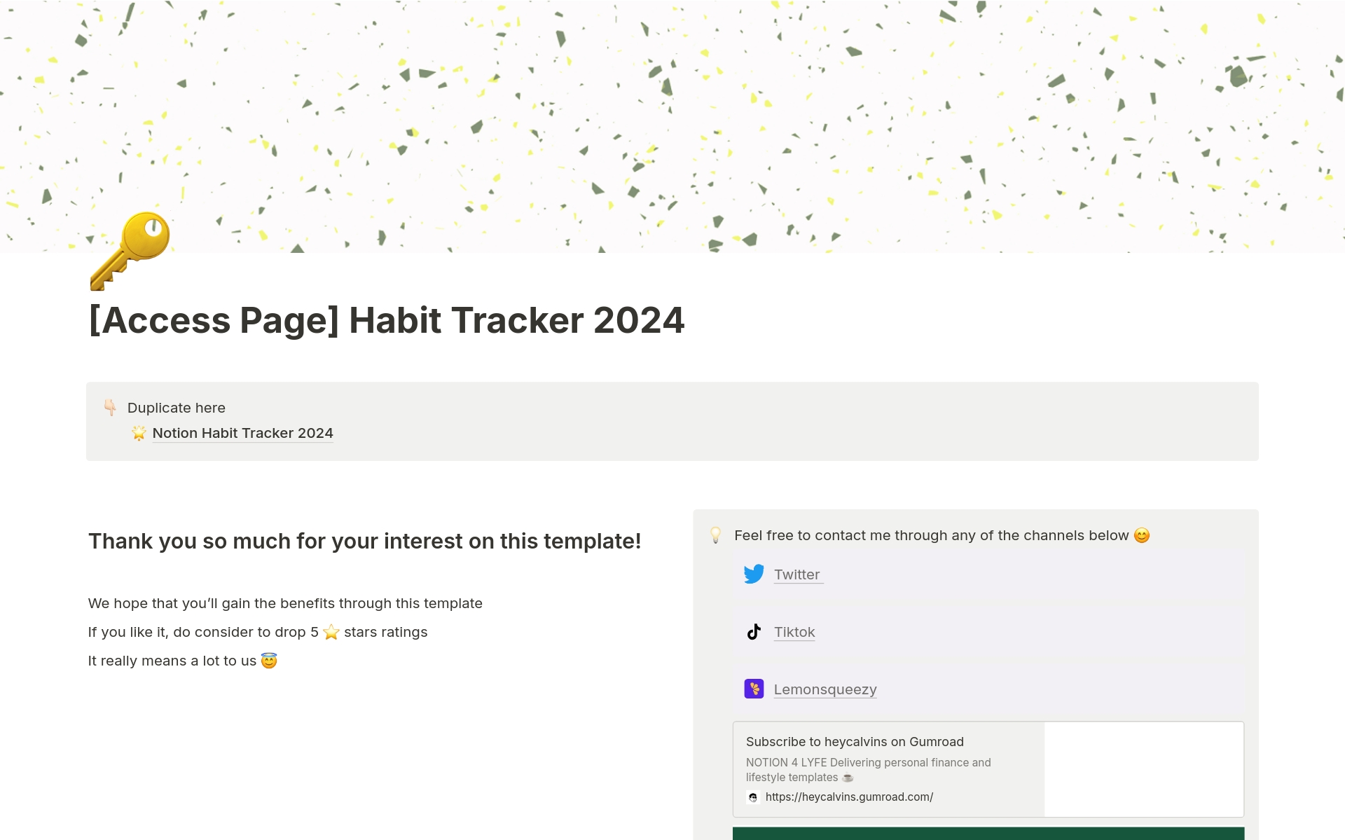Vista previa de plantilla para Habit Tracker