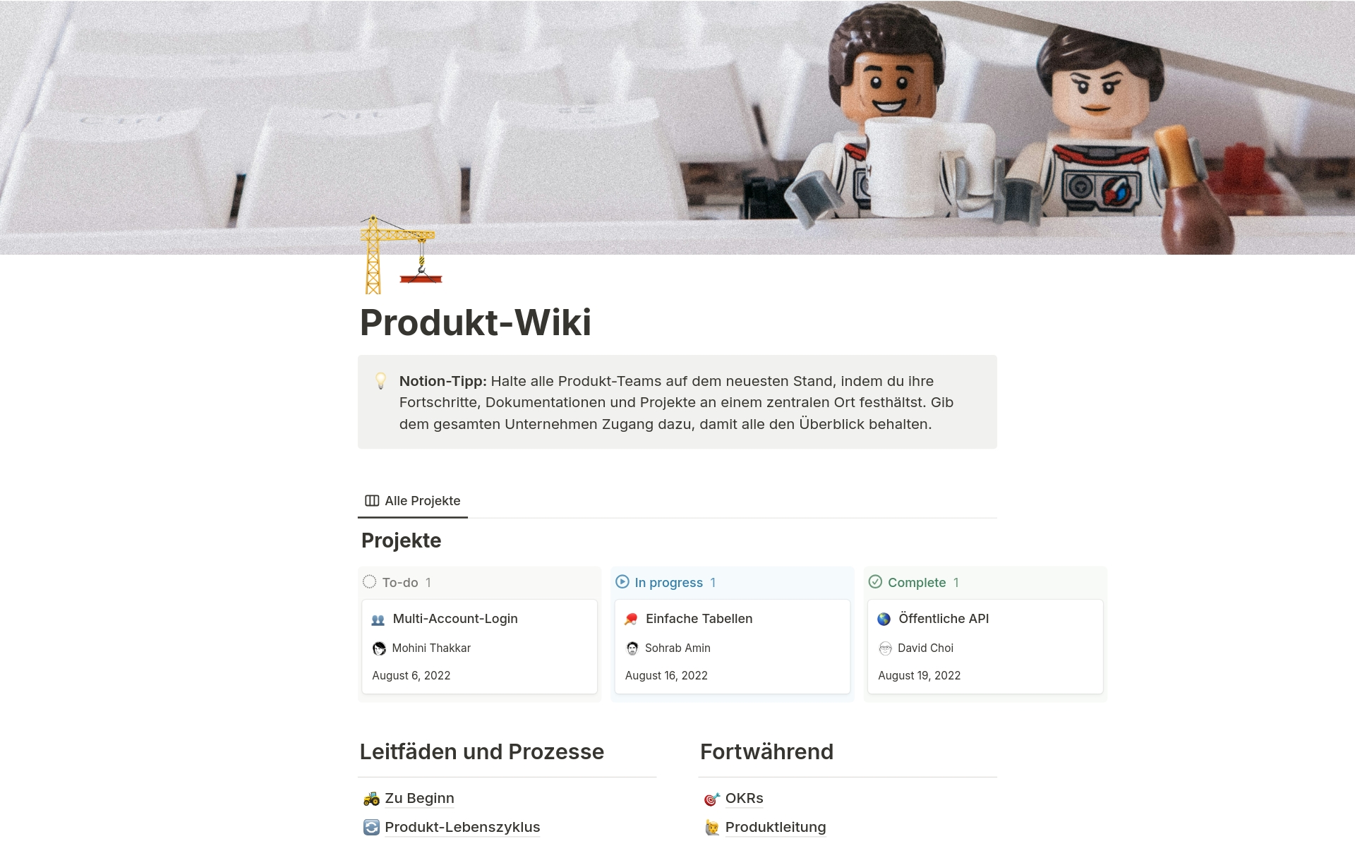 Eine Vorlagenvorschau für Produkt-Wiki