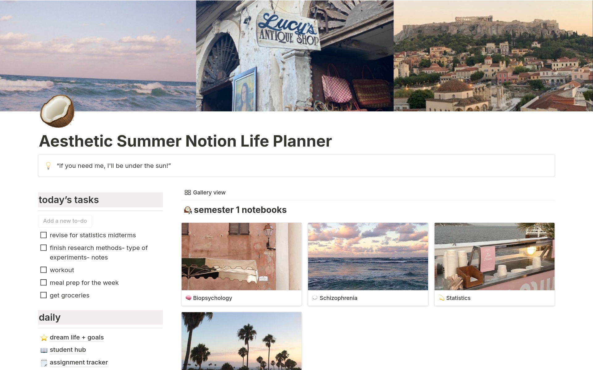 A template preview for Aesthetic Summer Life Planner