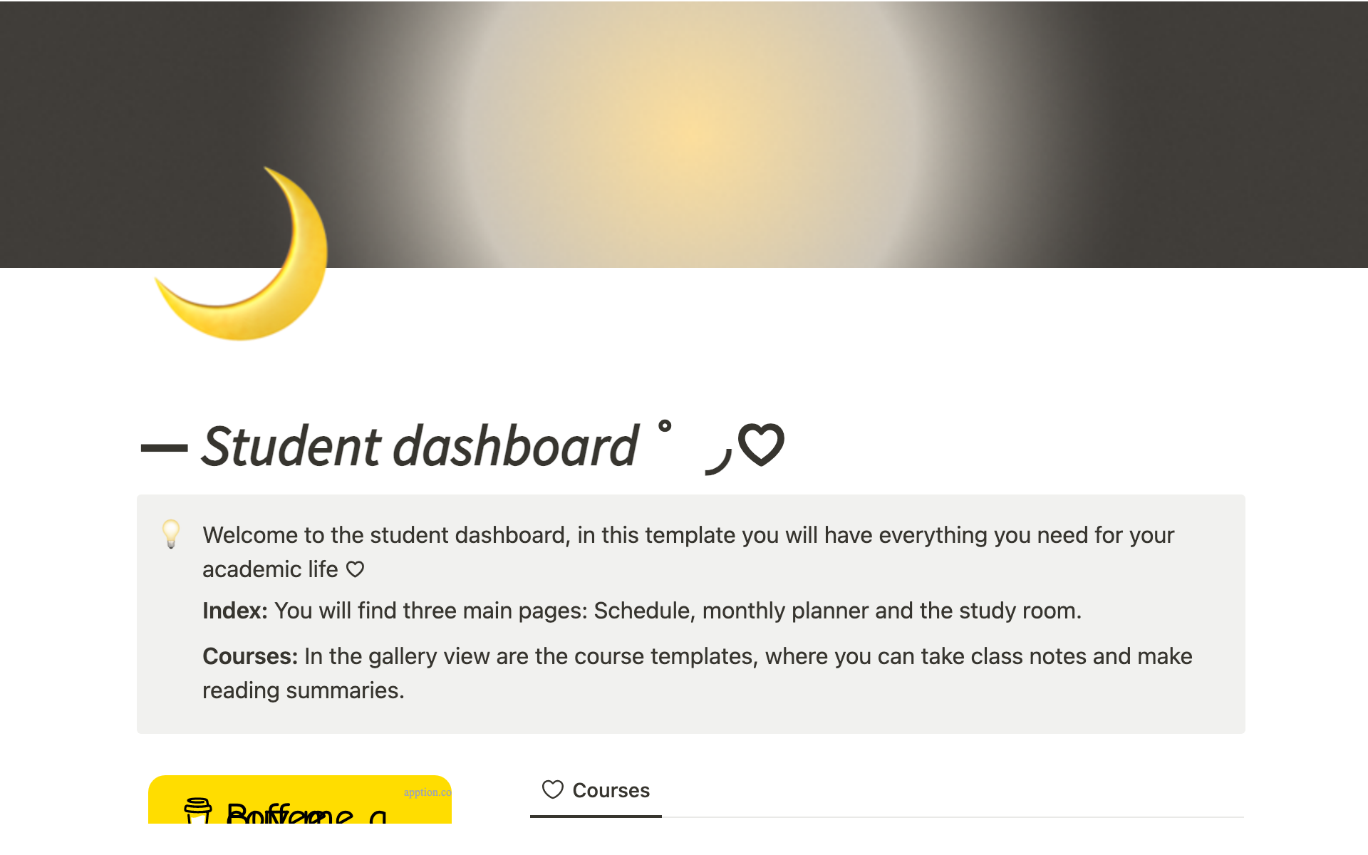 Uma prévia do modelo para Ultimate student dashboard