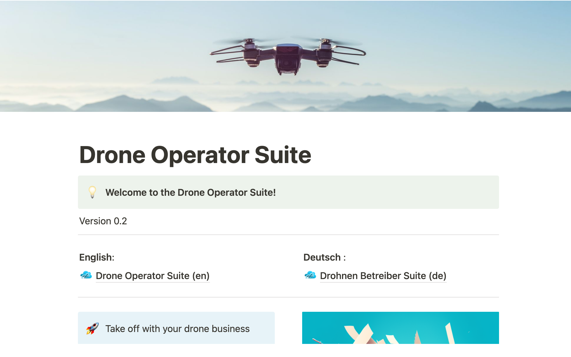 En forhåndsvisning av mal for Drone Operator Suite