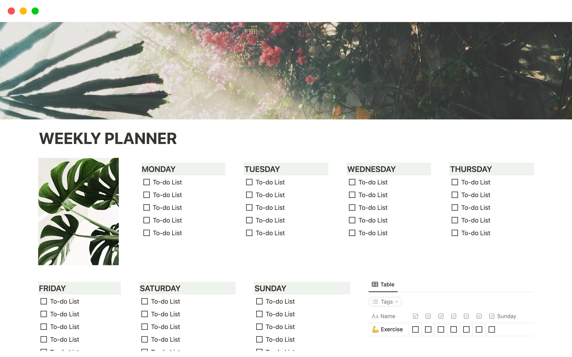 A template preview for Weekly  Planner - Greenery ‍Edition