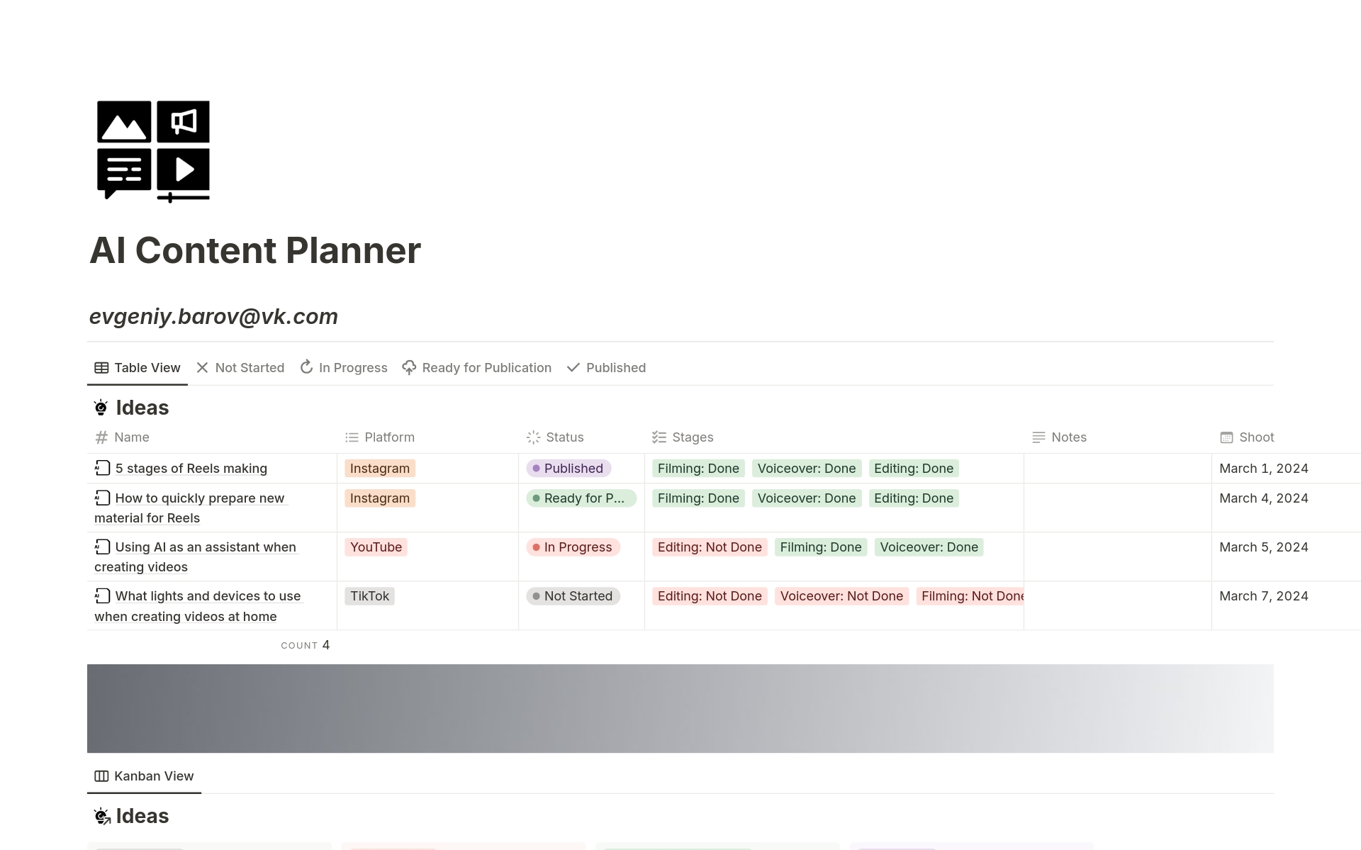 A template preview for AI Content Planner