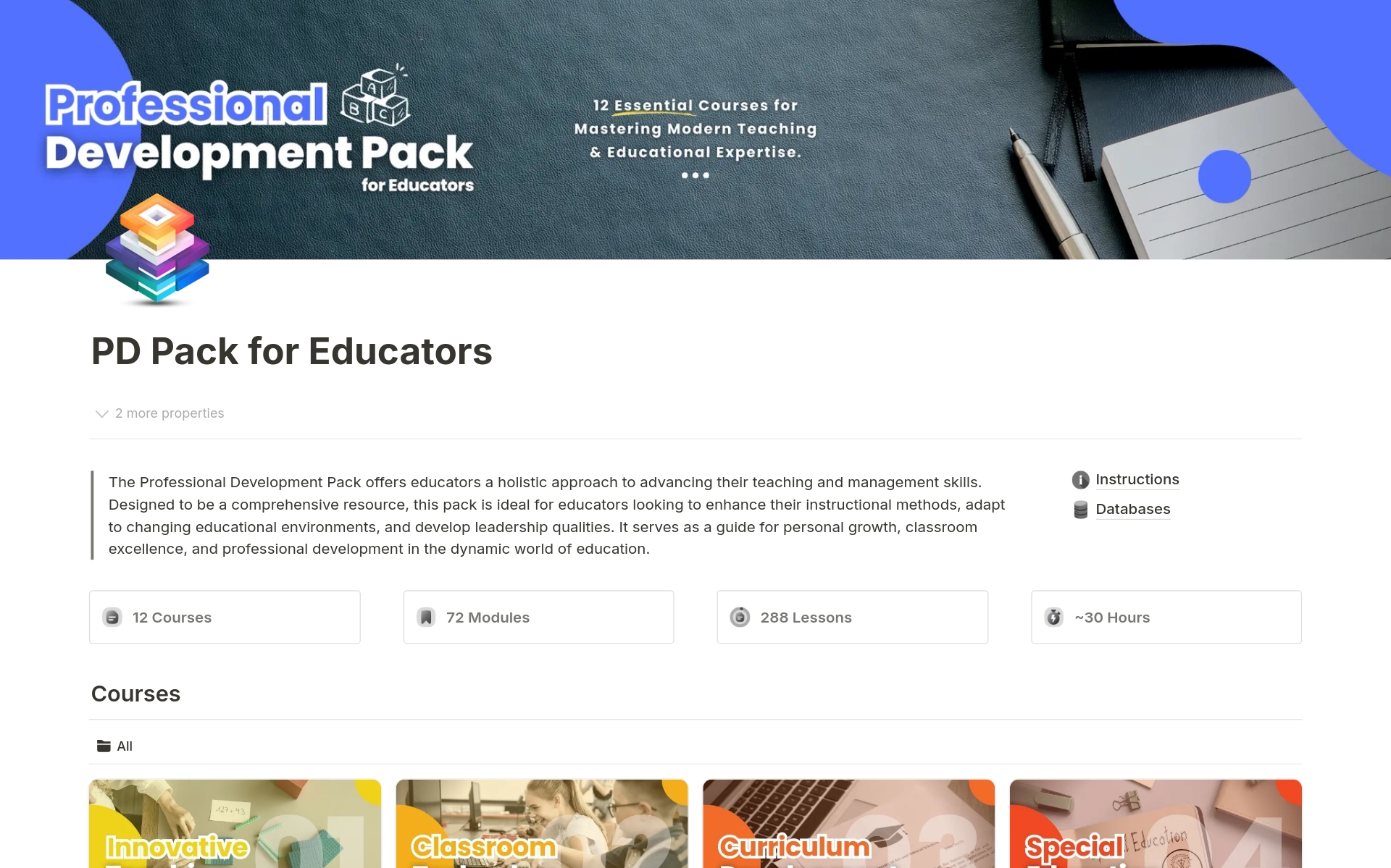 Professional Development Pack for Educators Notion Template