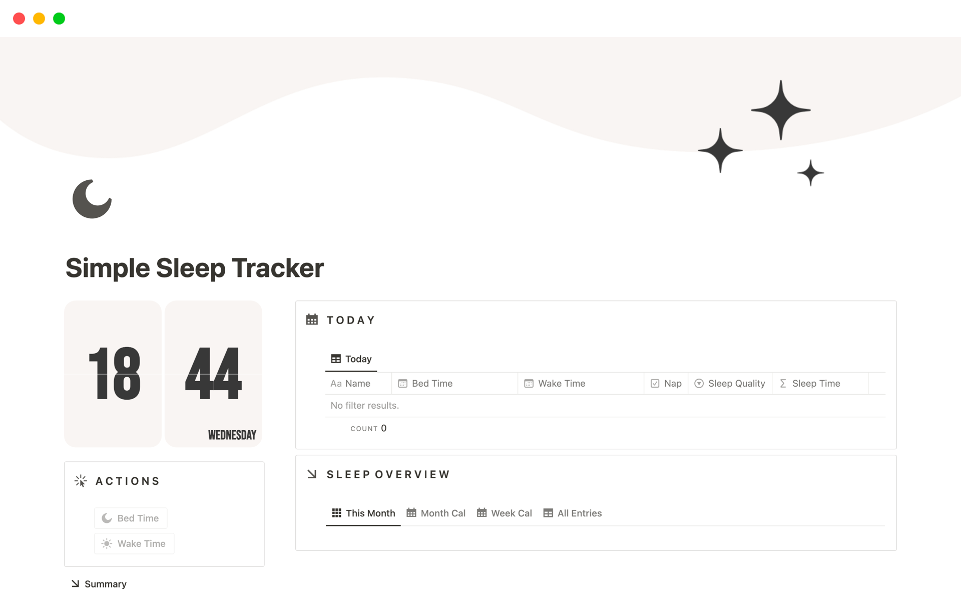 Simple & Aesthetic template to keep track of your sleep