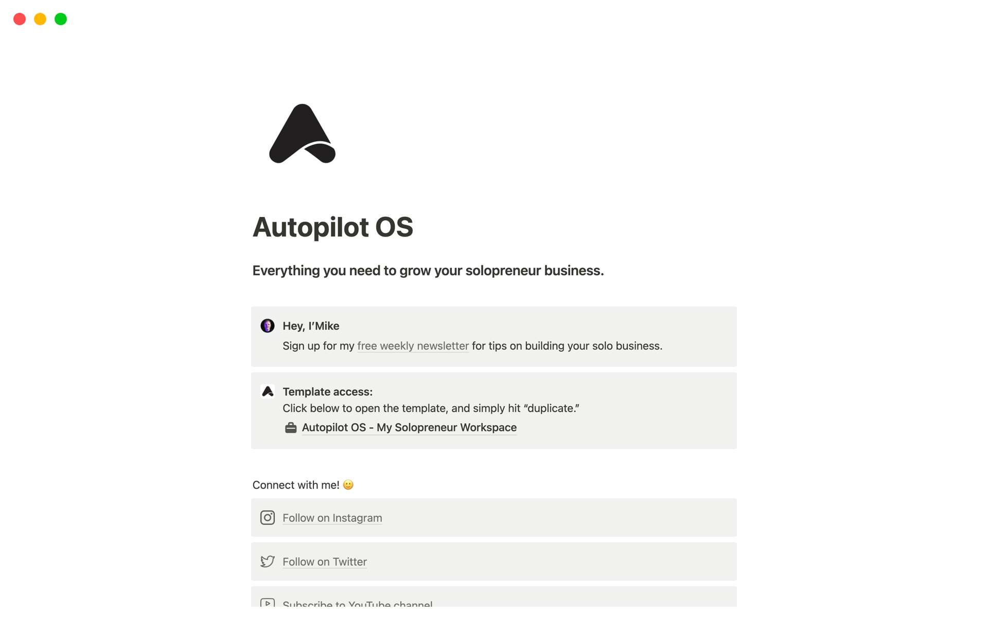 A template preview for Autopilot OS