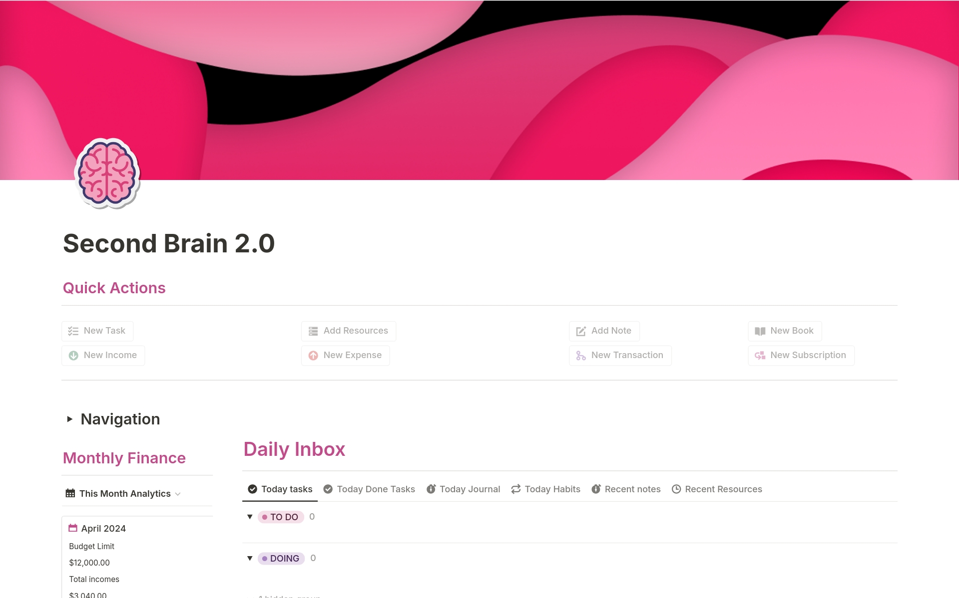 A template preview for Second Brain 2.0