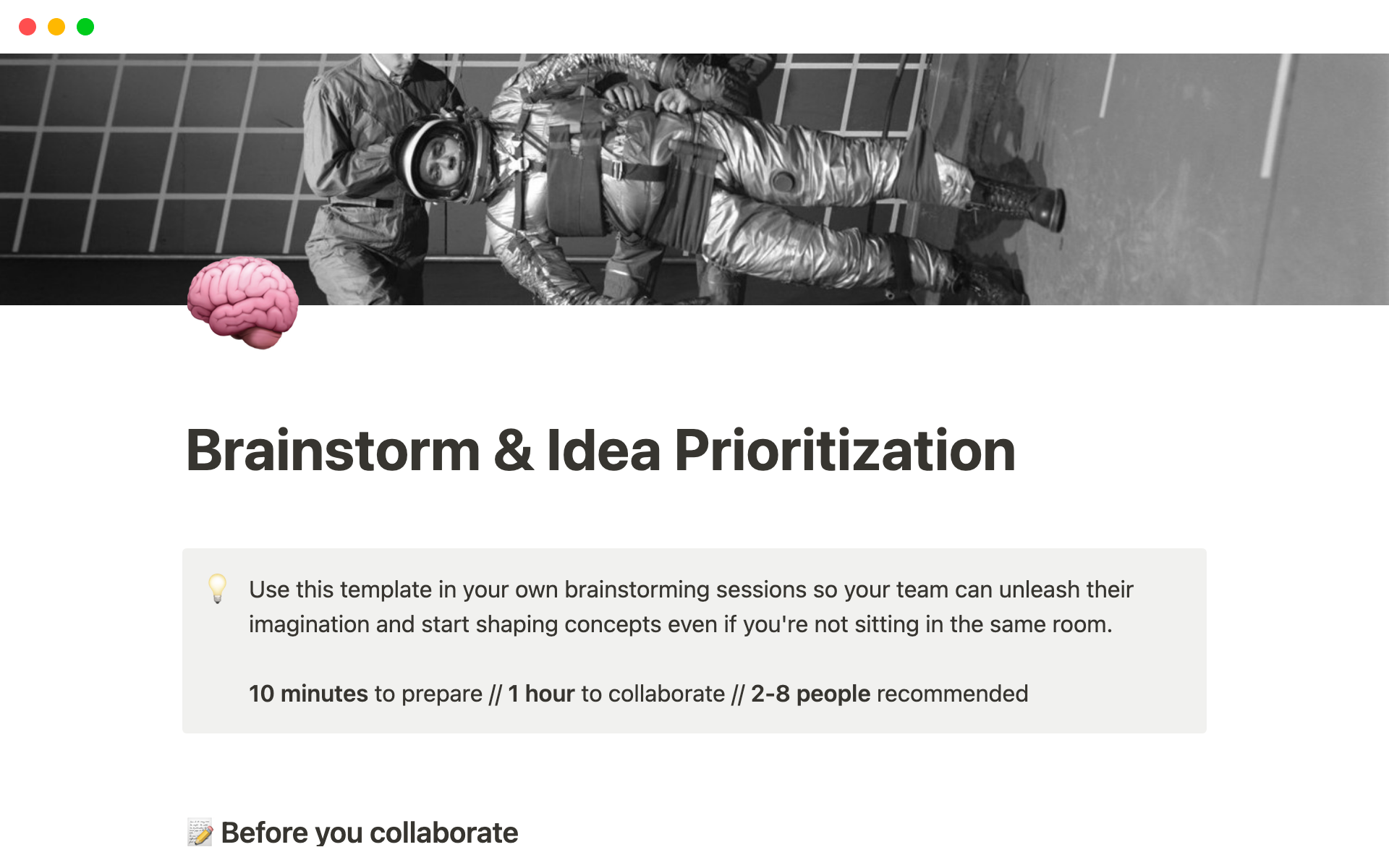 A template preview for Brainstorm & Idea Prioritization