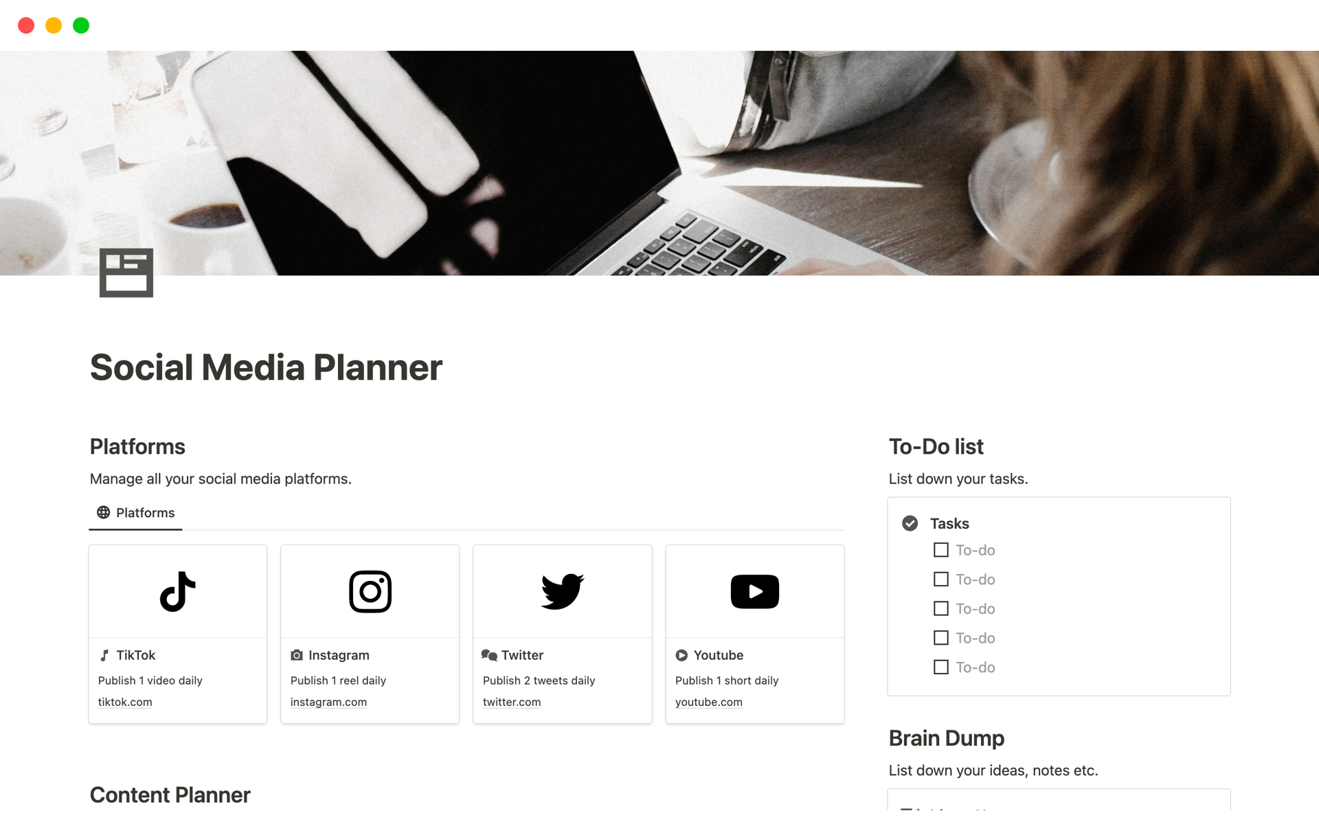 A template preview for Social Media Planner 