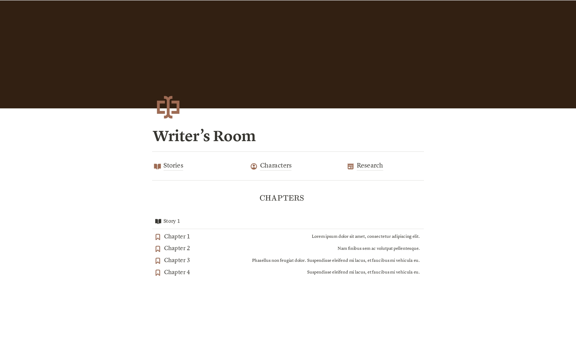 A template preview for Writer's Room