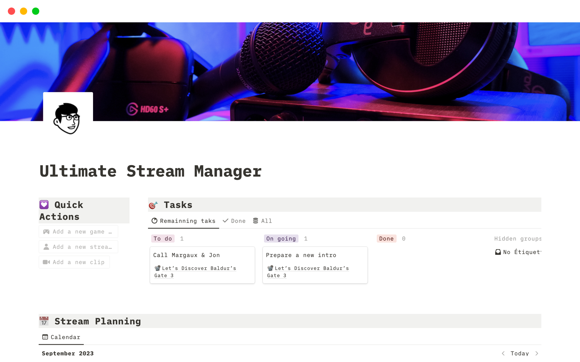 A template preview for Ultimate Stream Manager