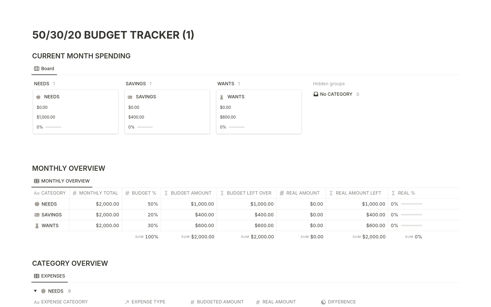 A template preview for 50/30/20 Budget Tracker
