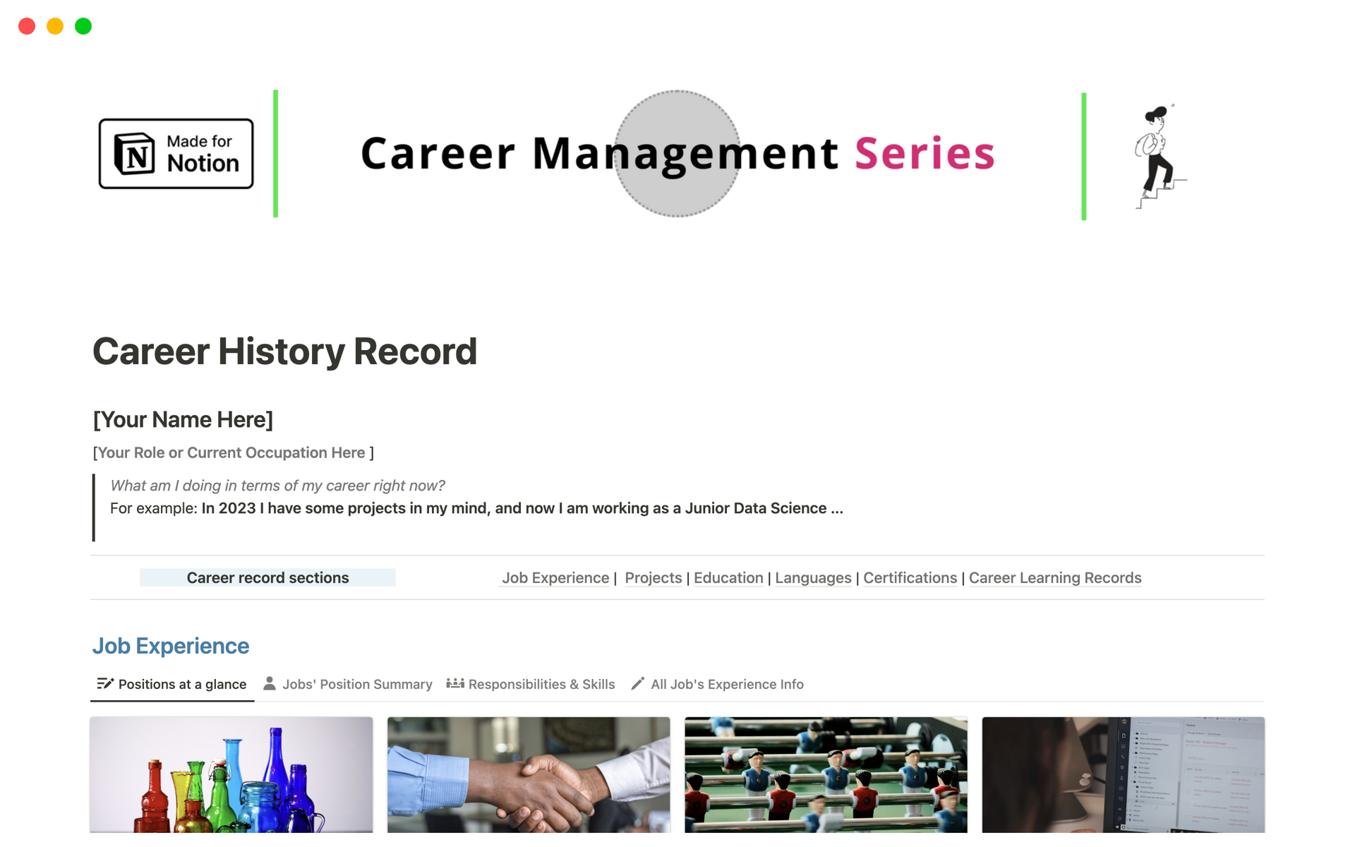 A template preview for Career History Record