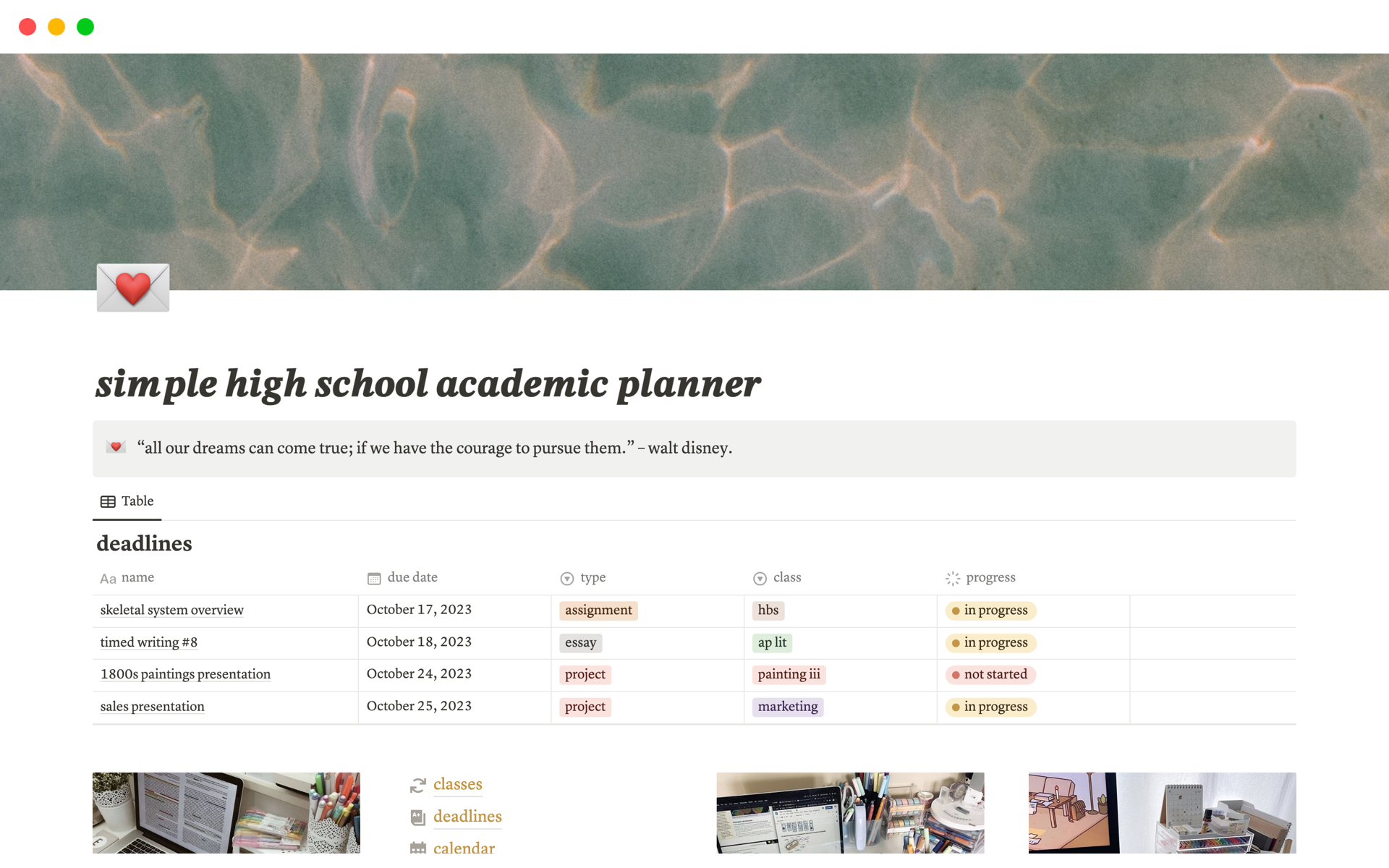A template preview for simple high school academic planner