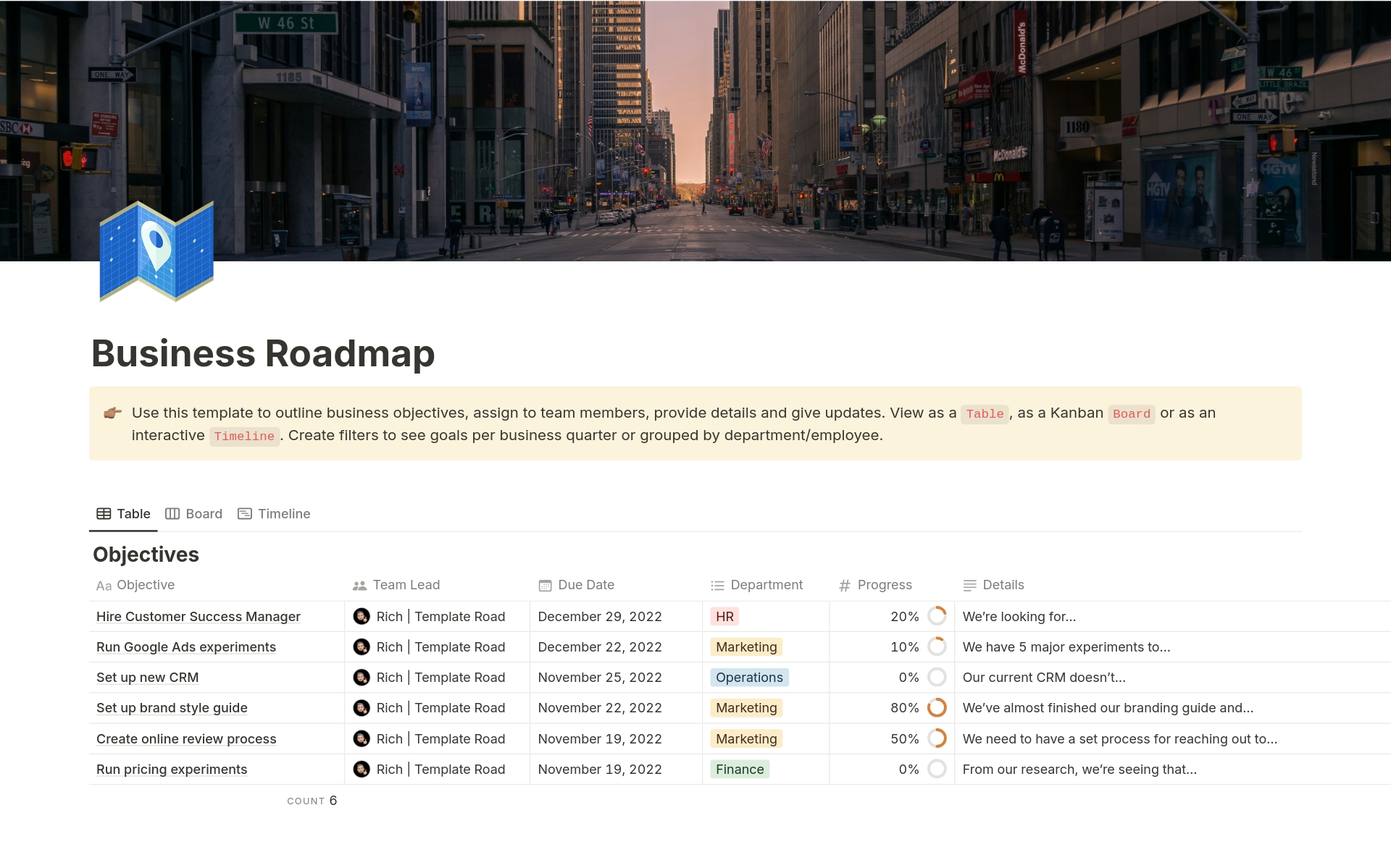 Business Roadmap Template Notion - Desktop 