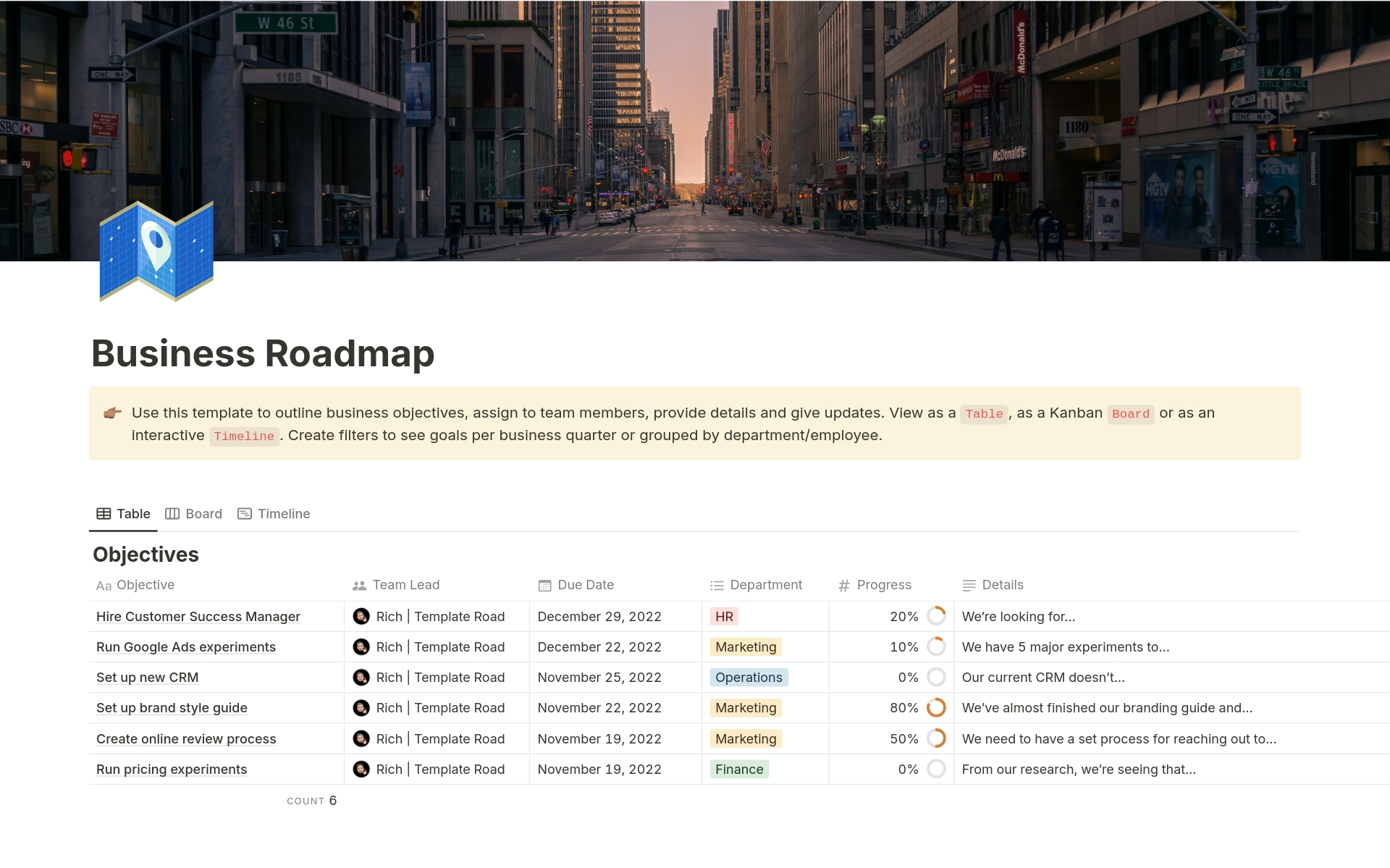 A template preview for Business Roadmap