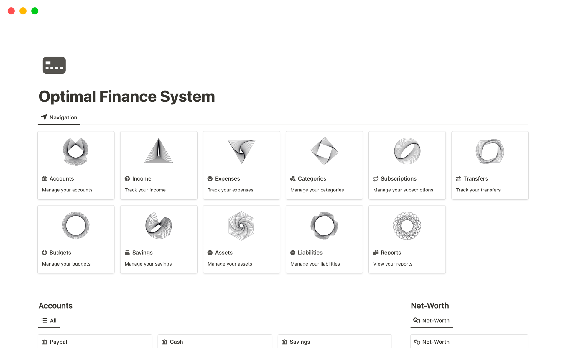 Finance Systemのテンプレートのプレビュー