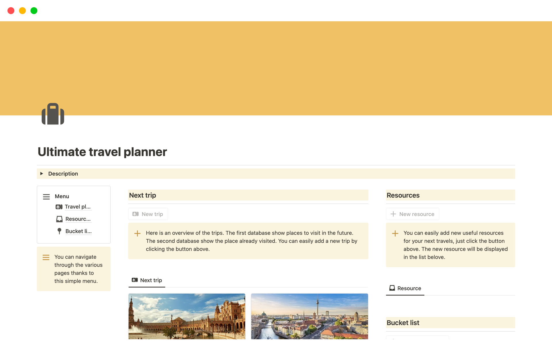 Eine Vorlagenvorschau für Ultimate travel planner