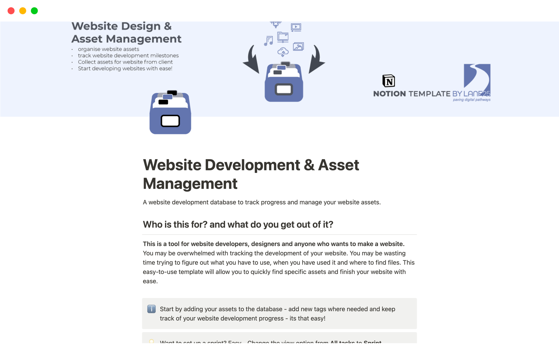 Vista previa de una plantilla para Website Development & Asset Management