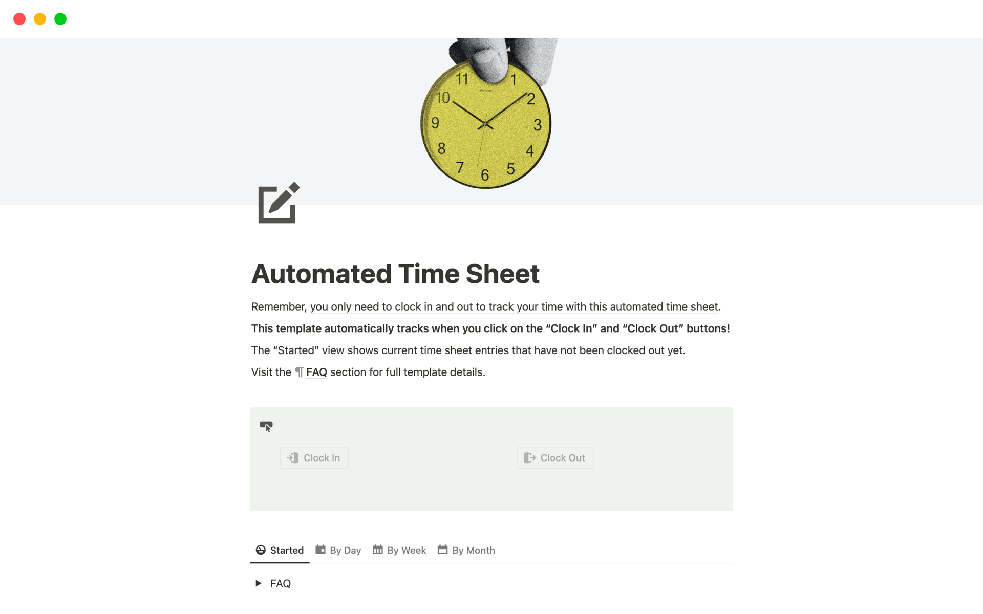 Automated Basic Time Sheet by Notion Workflow Notion Template