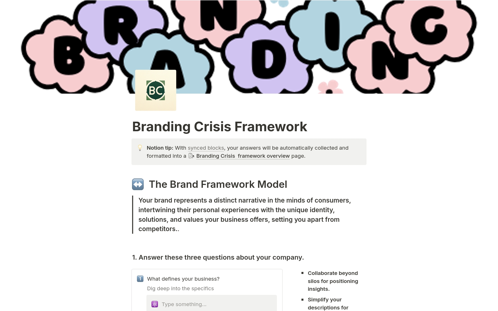 Branding Crisis Framework encompasses a series of structured exercises designed to help users articulate their brand’s core essence, differentiate their offering, and connect emotionally with their target audience.