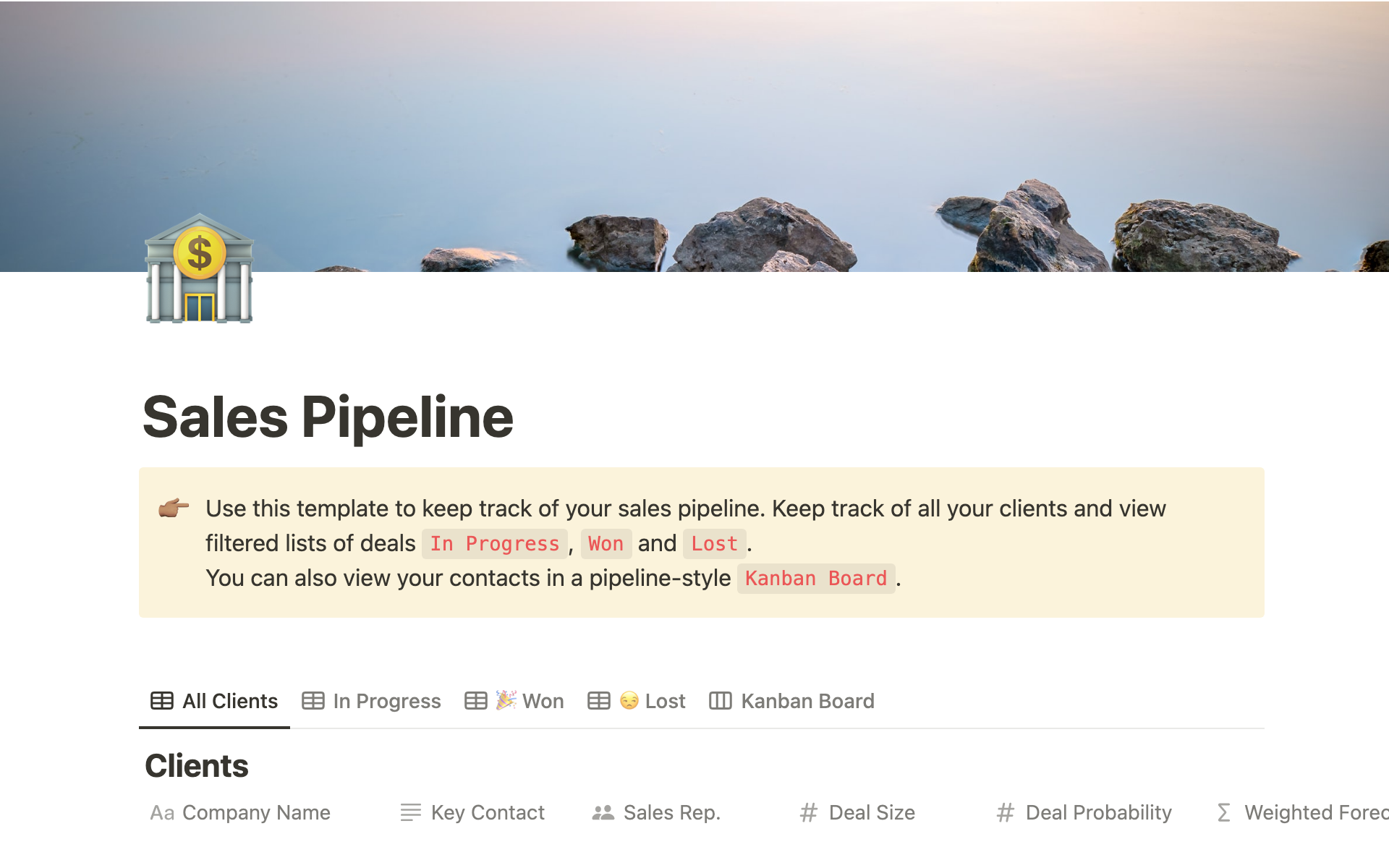 A template preview for Sales Pipeline
