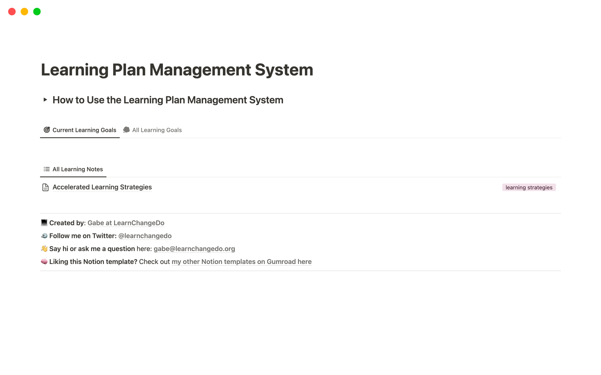 A template preview for Learning Plan Management System