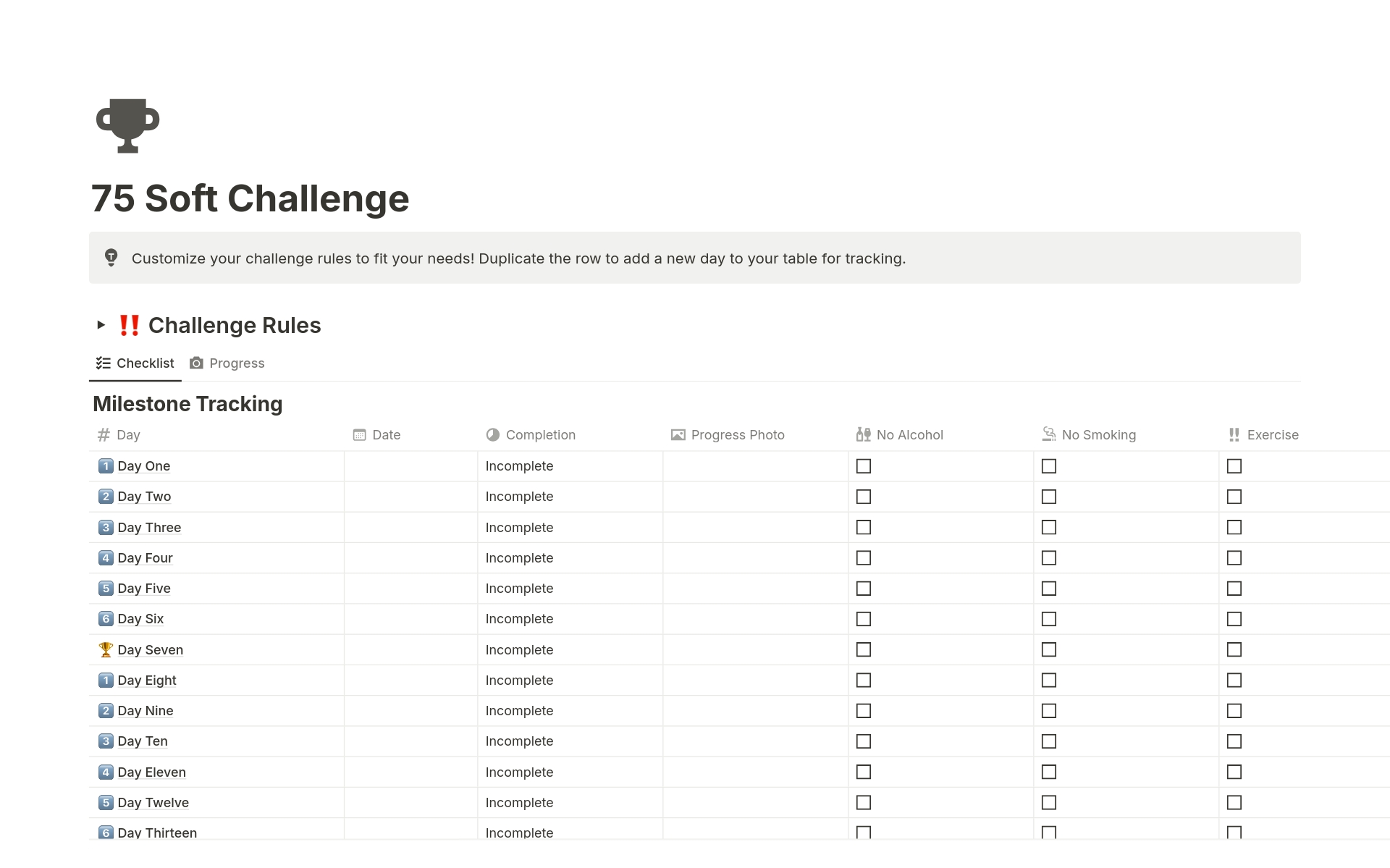 Eine Vorlagenvorschau für 75 Soft Challenge