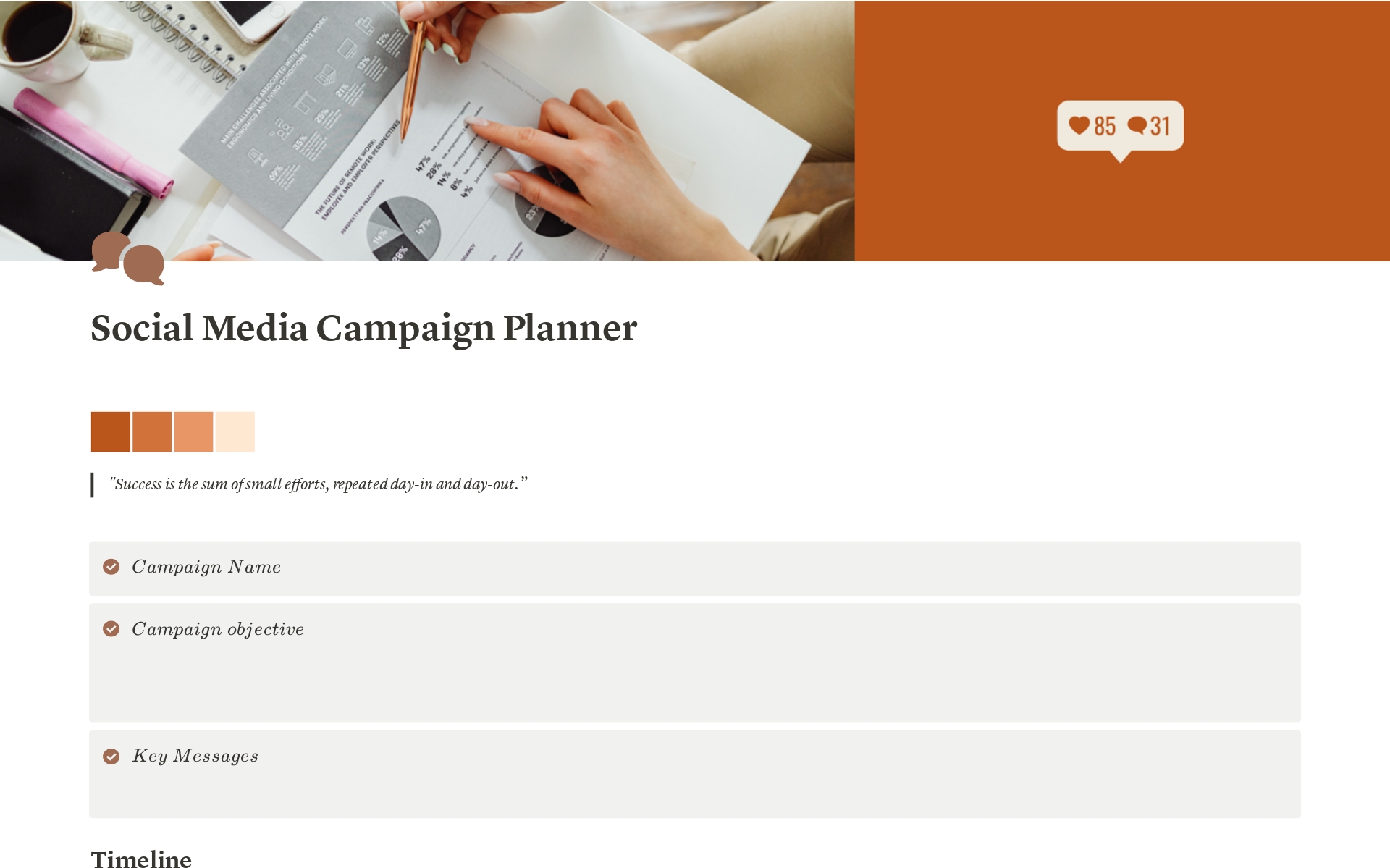 Vista previa de una plantilla para Social Media Campaign Planner
