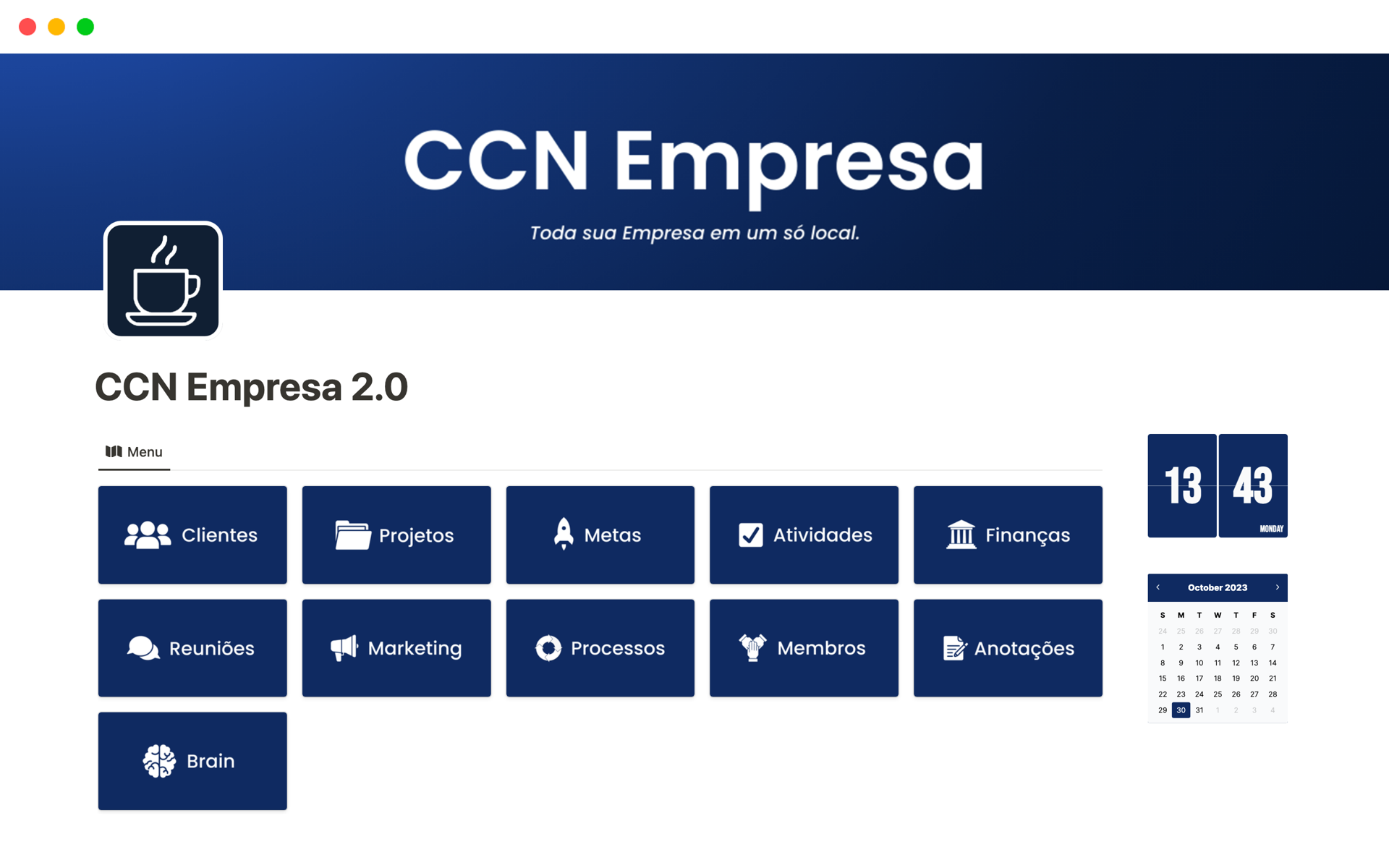 Uma prévia do modelo para CCN Empresa