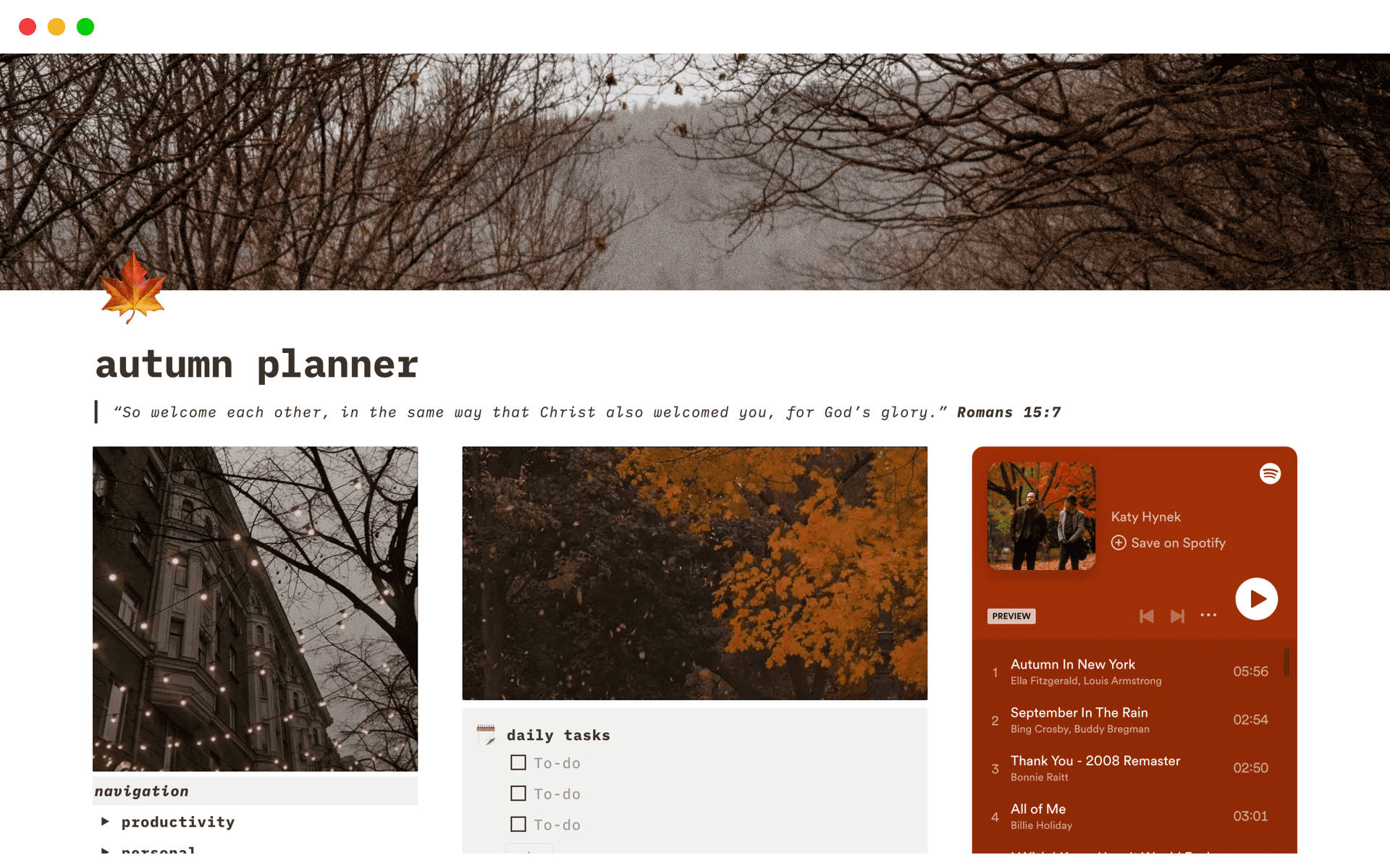A template preview for Autumn Planner