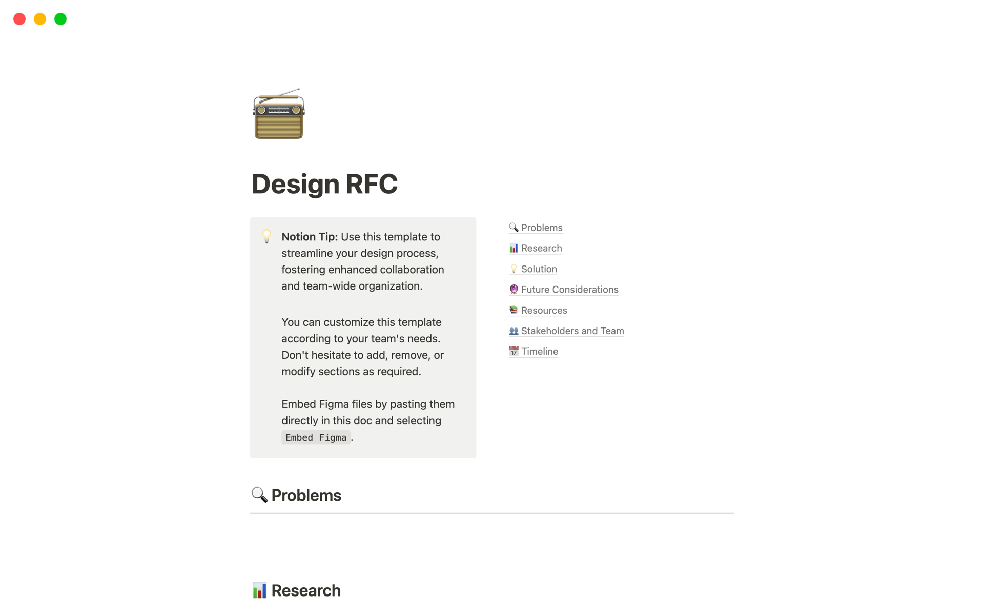 A template preview for Design RFC