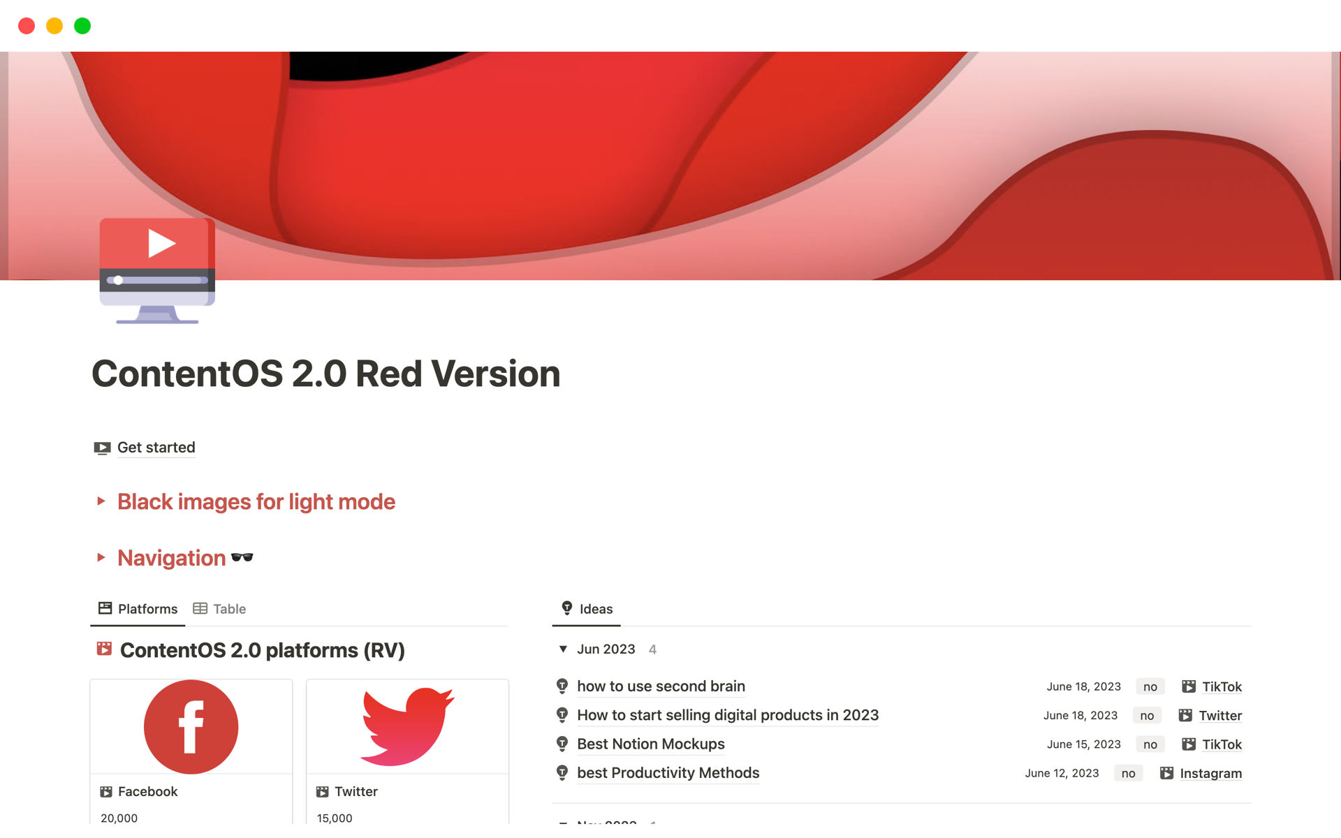 A template preview for ContentOS 2.0 (Red Version)