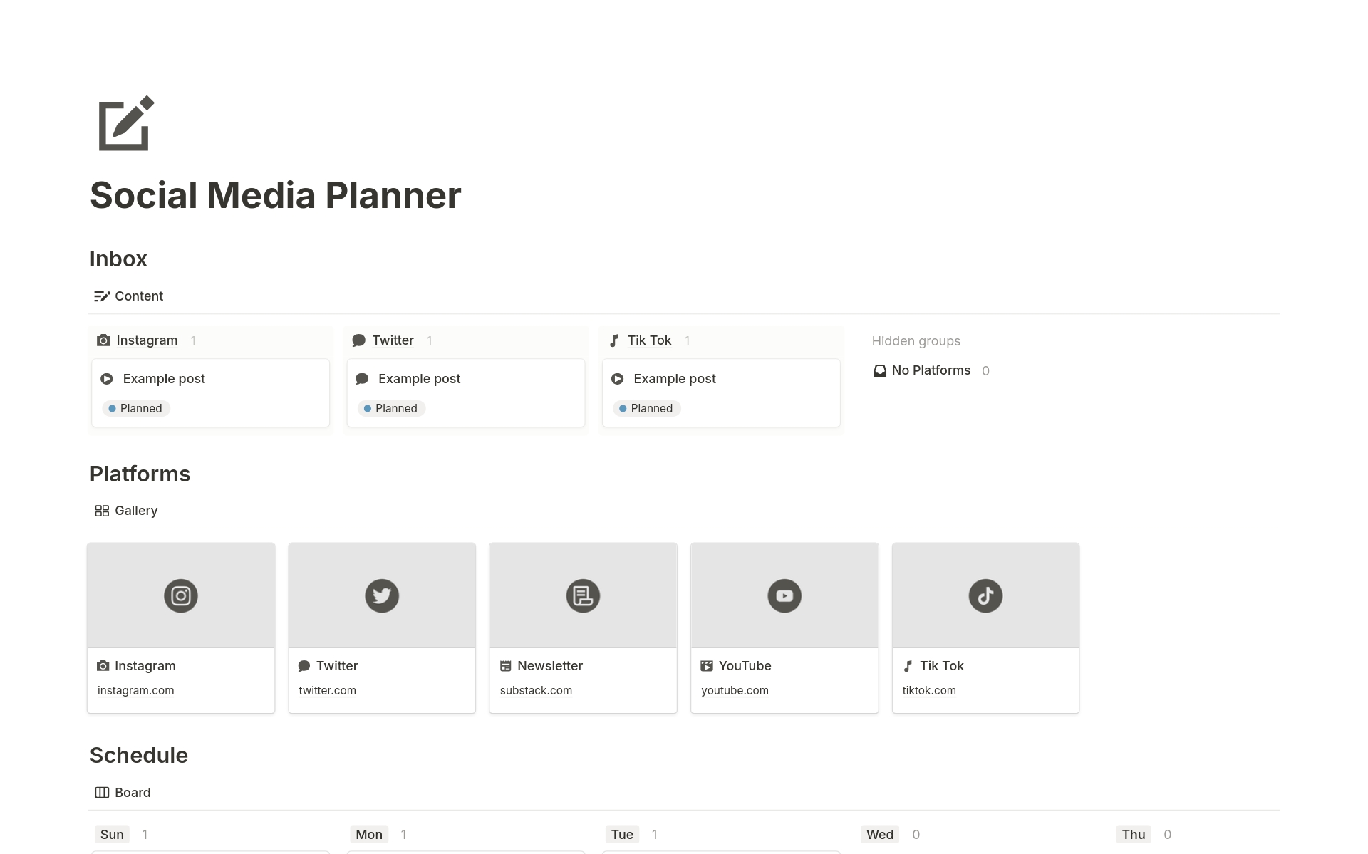 Vista previa de plantilla para Social Media Planner