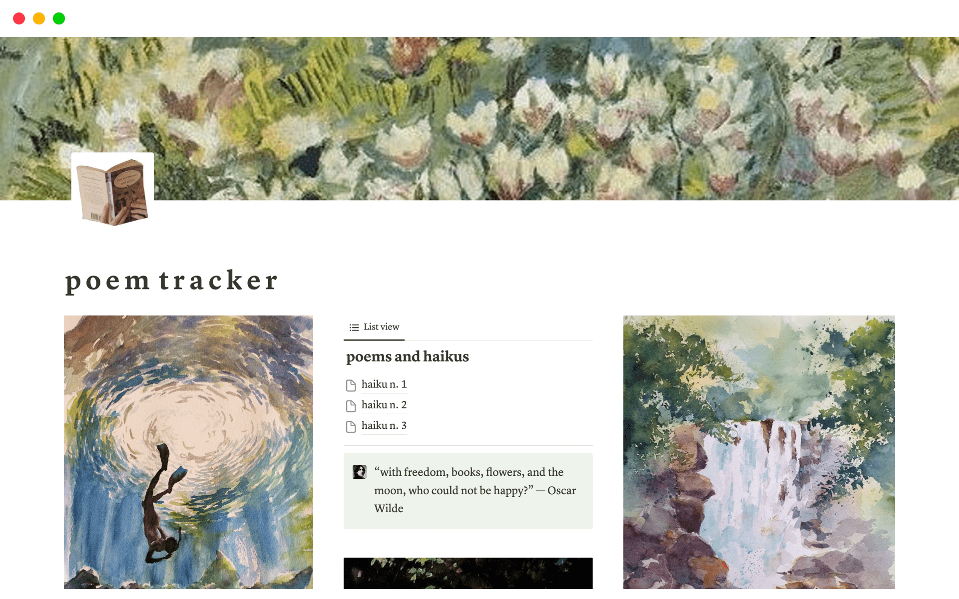 A template preview for poem tracker