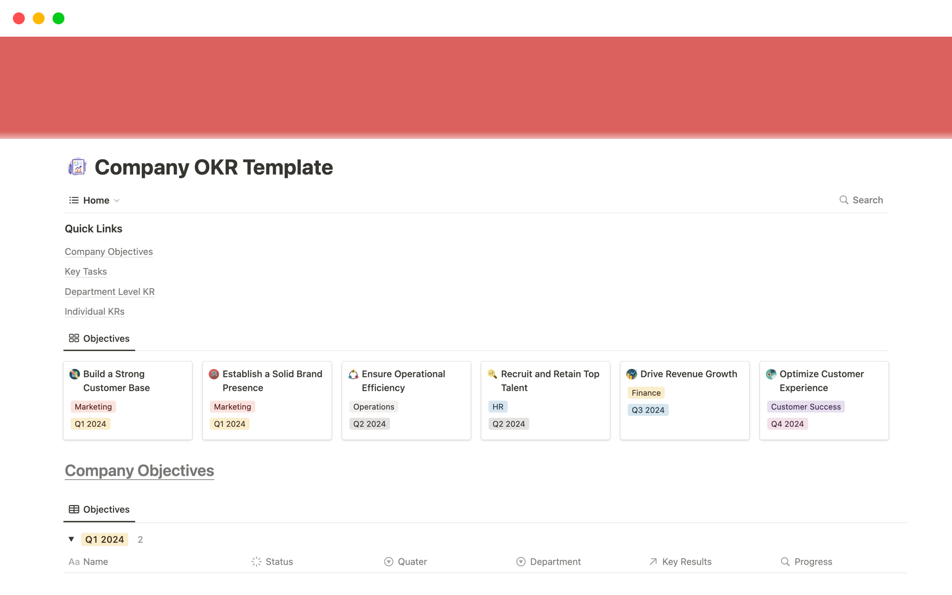 A template preview for Company OKR