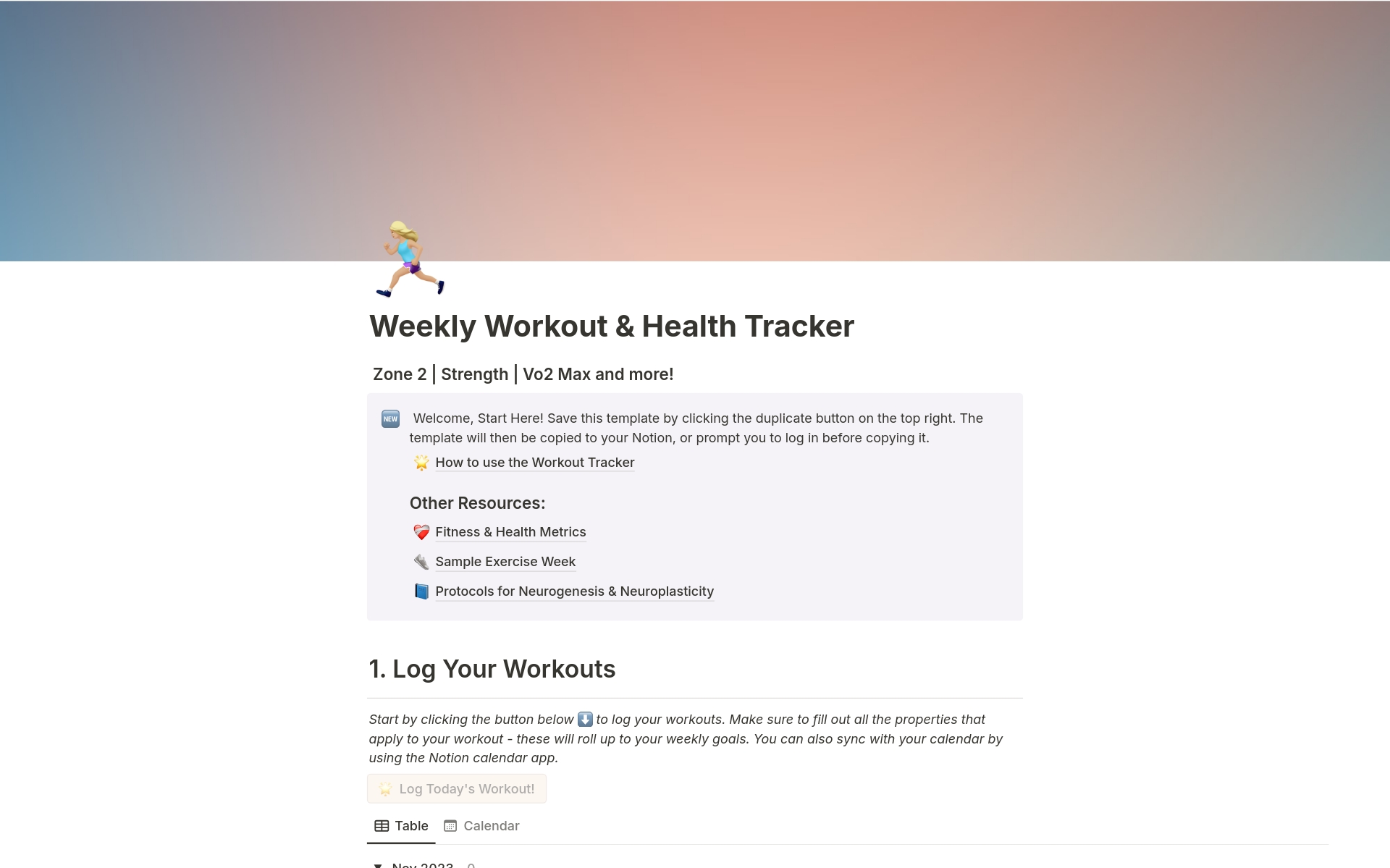 A template preview for Zone 2 Cardio | Strength | Vo2 _ Workout Tracker 