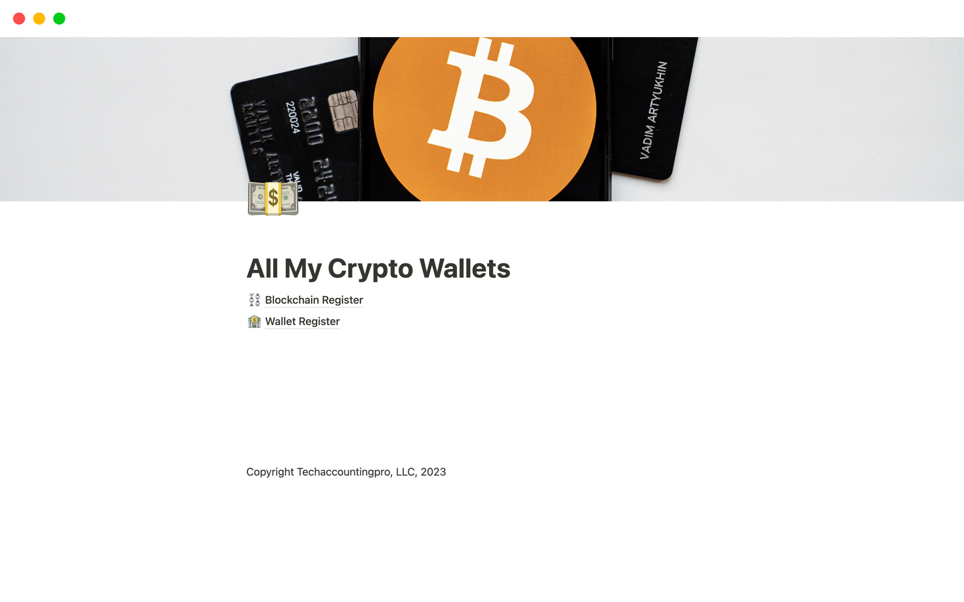 A template preview for All My Crypto Wallets