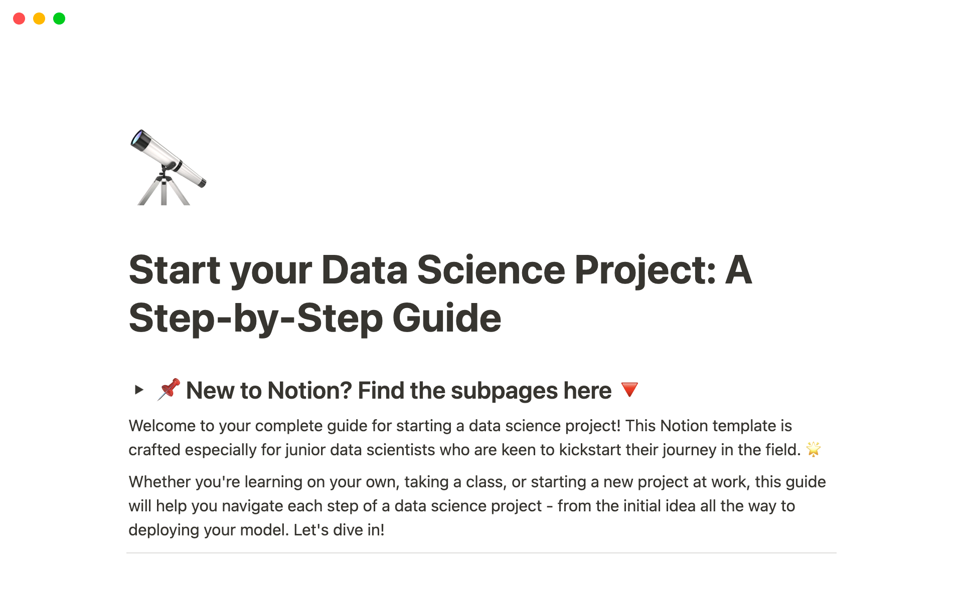 A template preview for Start your Data Science Project