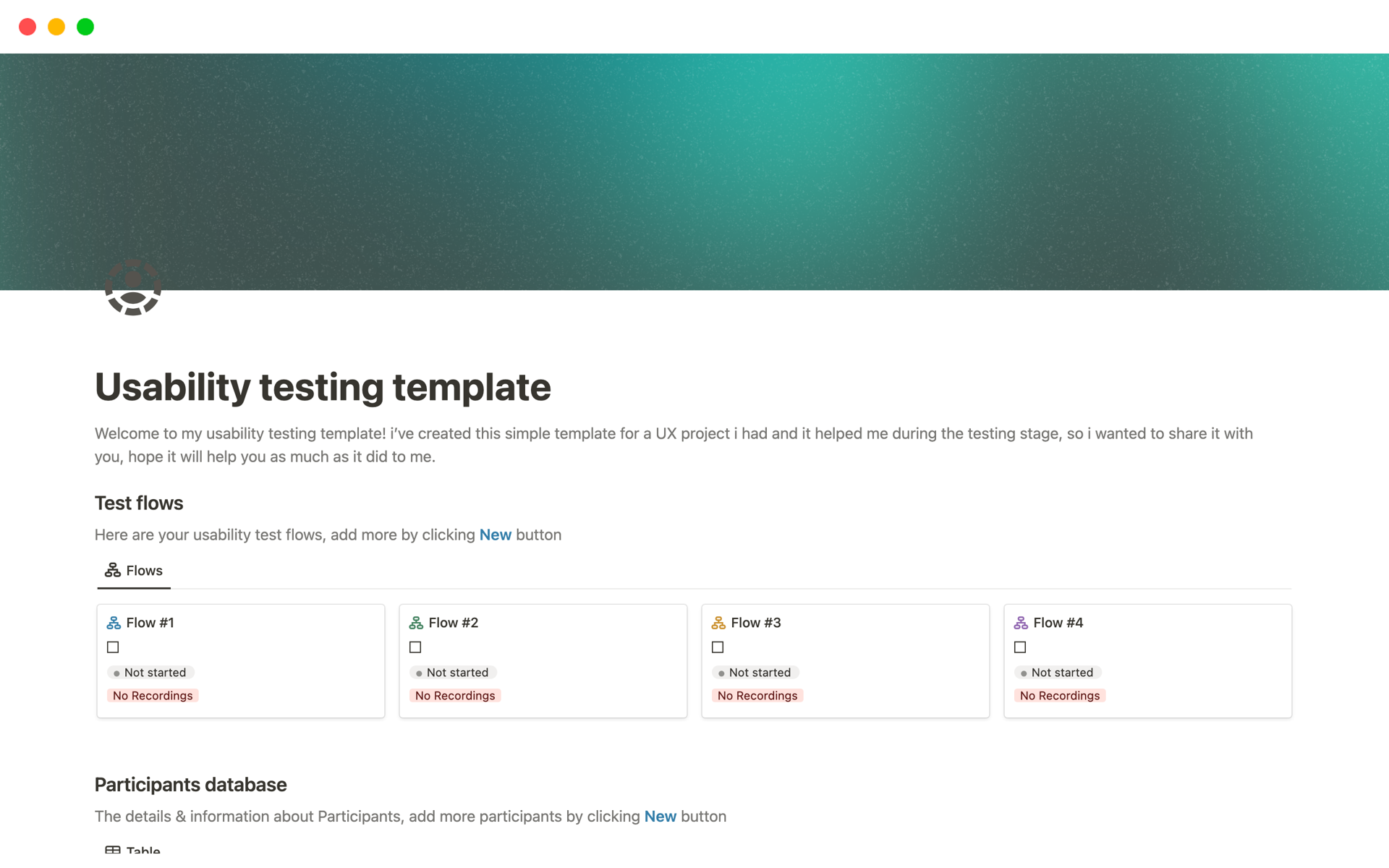 Vista previa de una plantilla para Usability testing template